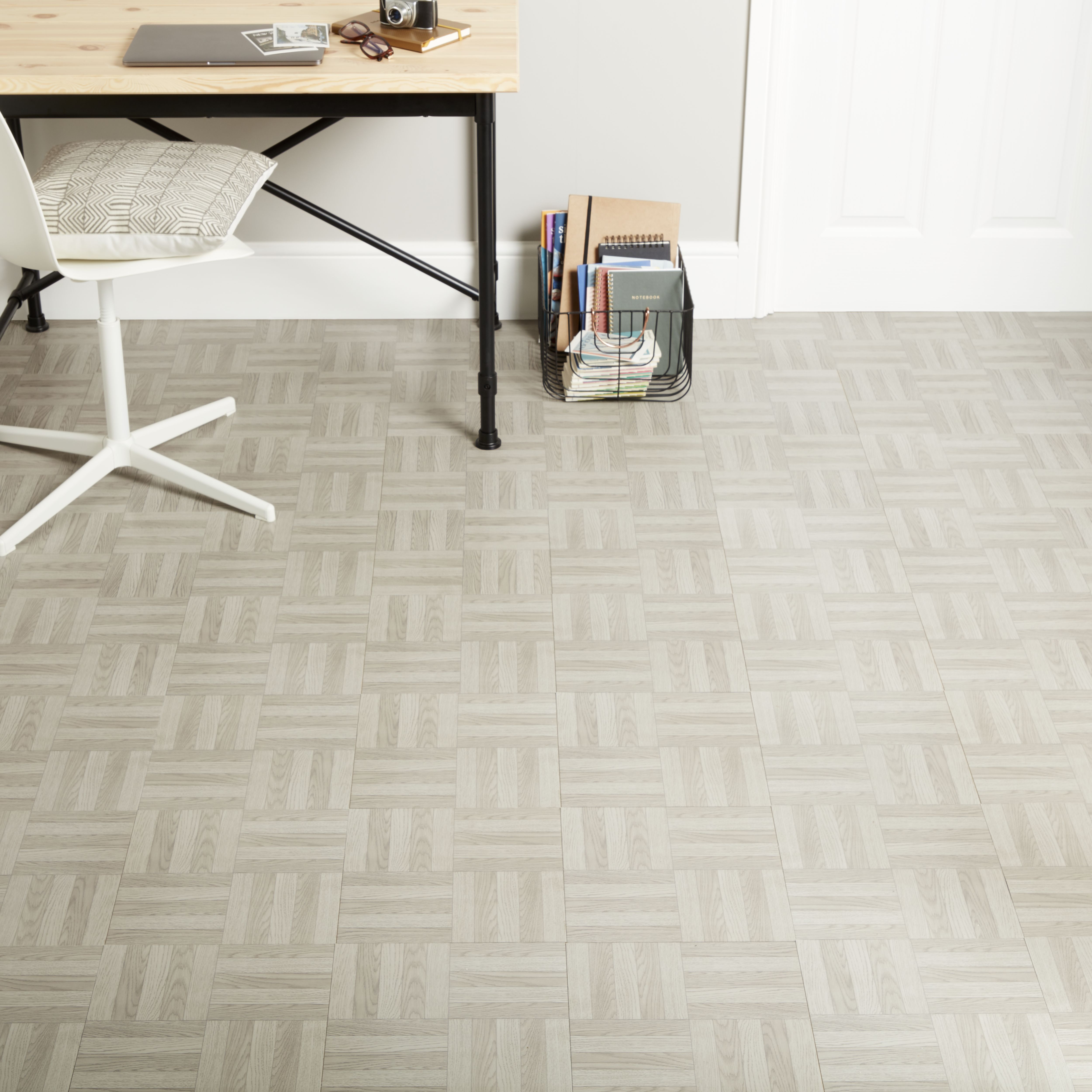 GoodHome Grey Parquet effect Vinyl tile, Pack of 13