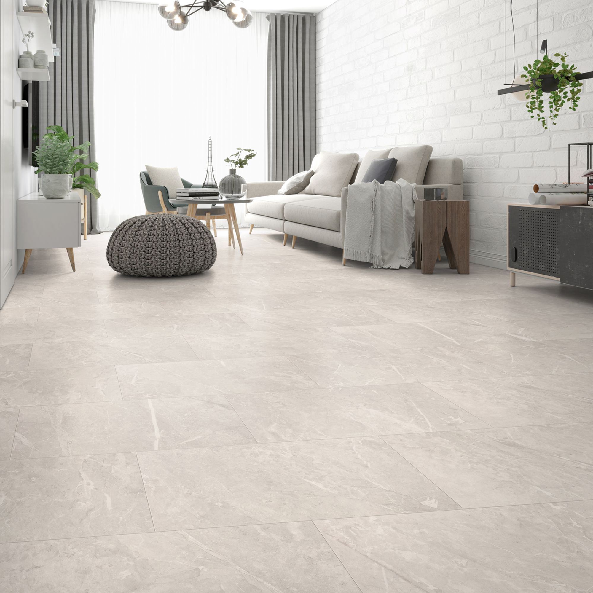 GoodHome Grey stone effect Structured Laminate Flooring, 1.86m²
