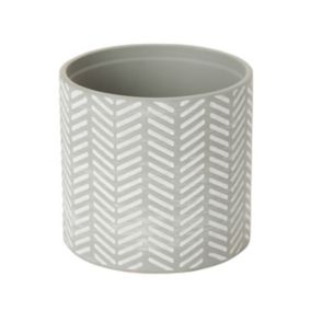 GoodHome Griffin Clay Herringbone Circular Plant pot (Dia)13.7cm