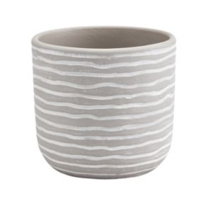 GoodHome Griffin Clay Striped Circular Plant pot (Dia) 12cm, (H)11cm, 700ml