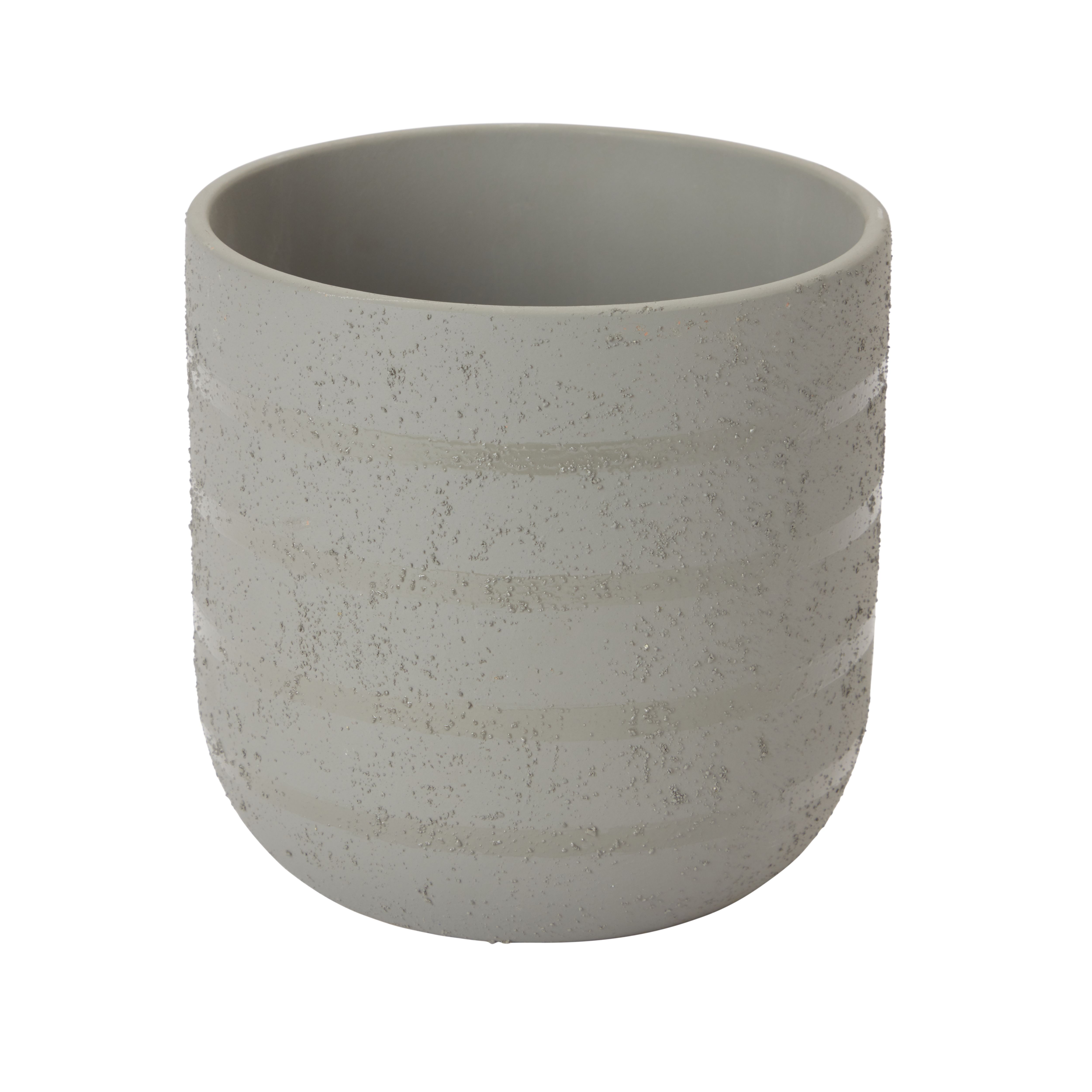 GoodHome Griffin Clay Striped Circular Plant pot (Dia) 14.1cm, (H)13.5cm, 1.3L