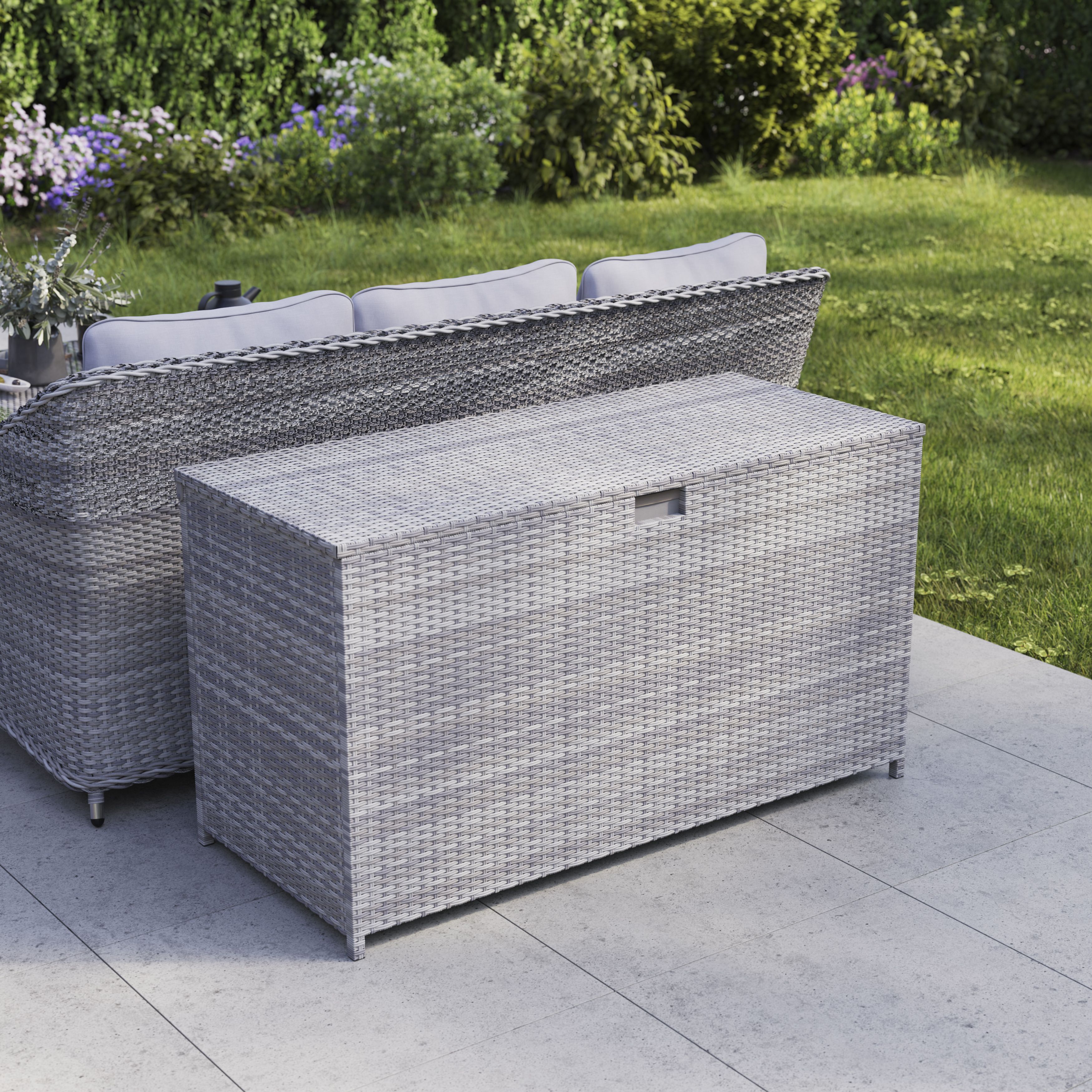 GoodHome Hamilton Steeple grey Plastic Rattan effect Storage box (W) 180cm x (D) 65cm