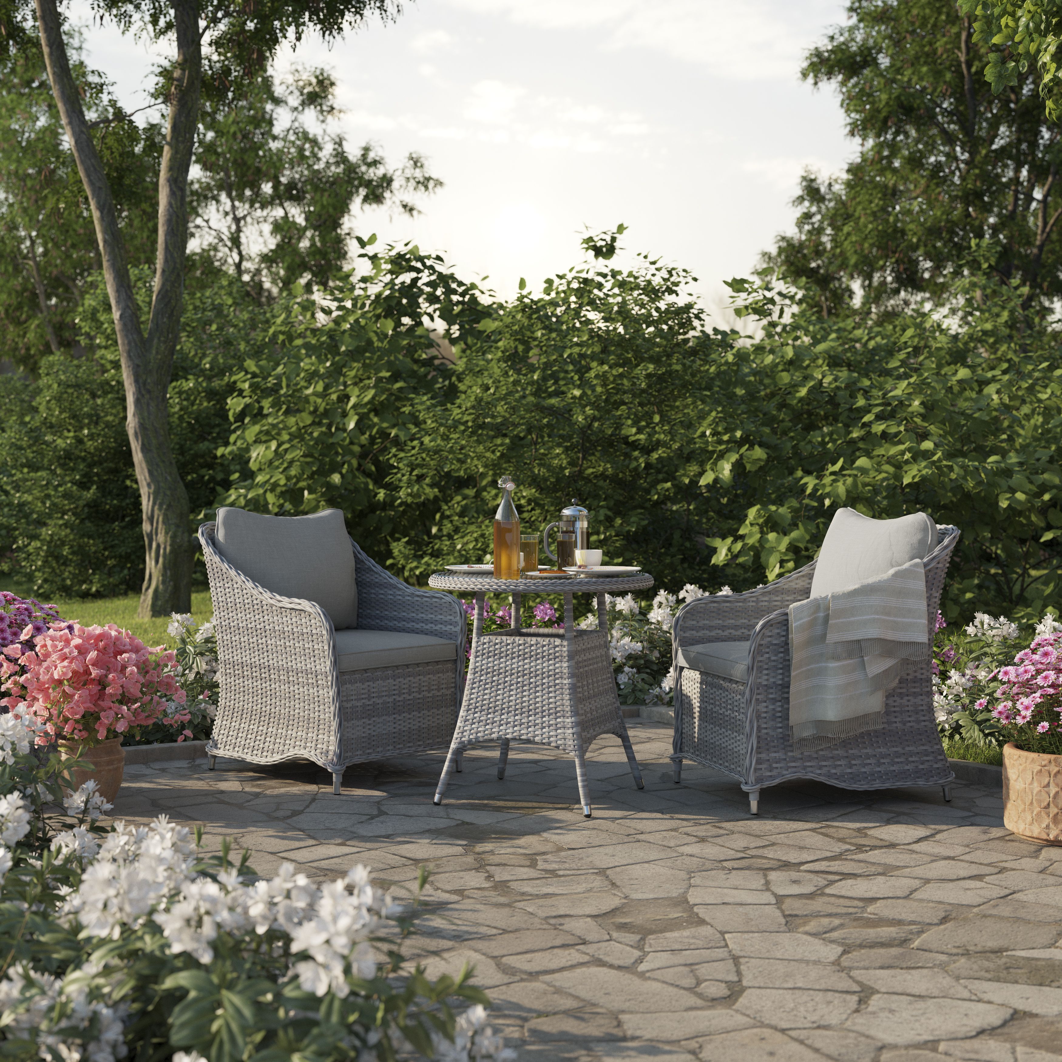 GoodHome Hamilton Steeple grey Rattan effect 2 seater Round Table