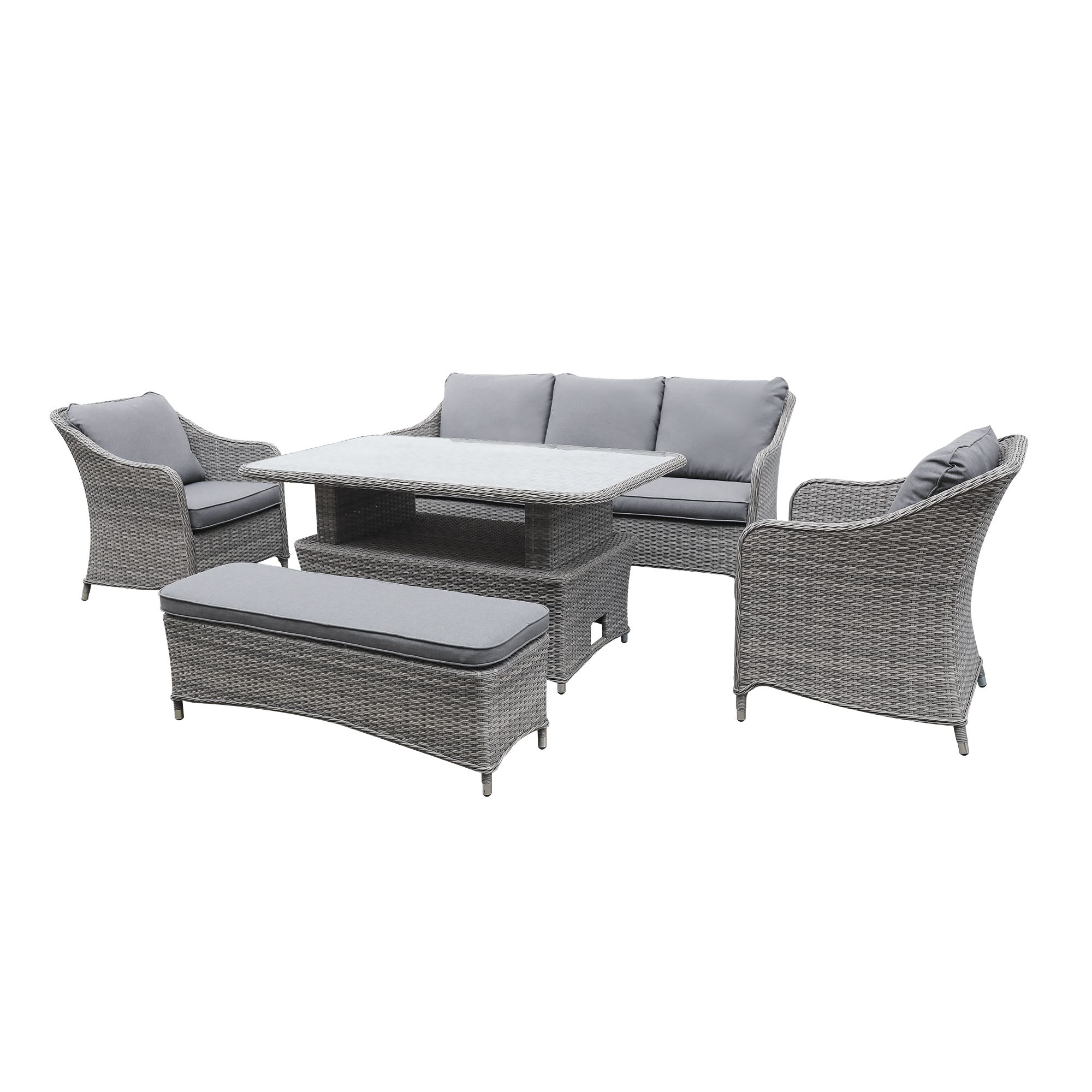 GoodHome Hamilton Steeple grey Rattan effect 7 Seater Garden