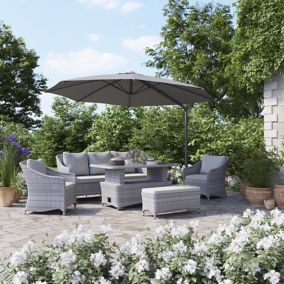 GoodHome Hamilton Steeple grey Rattan effect 7 Seater Garden furniture set