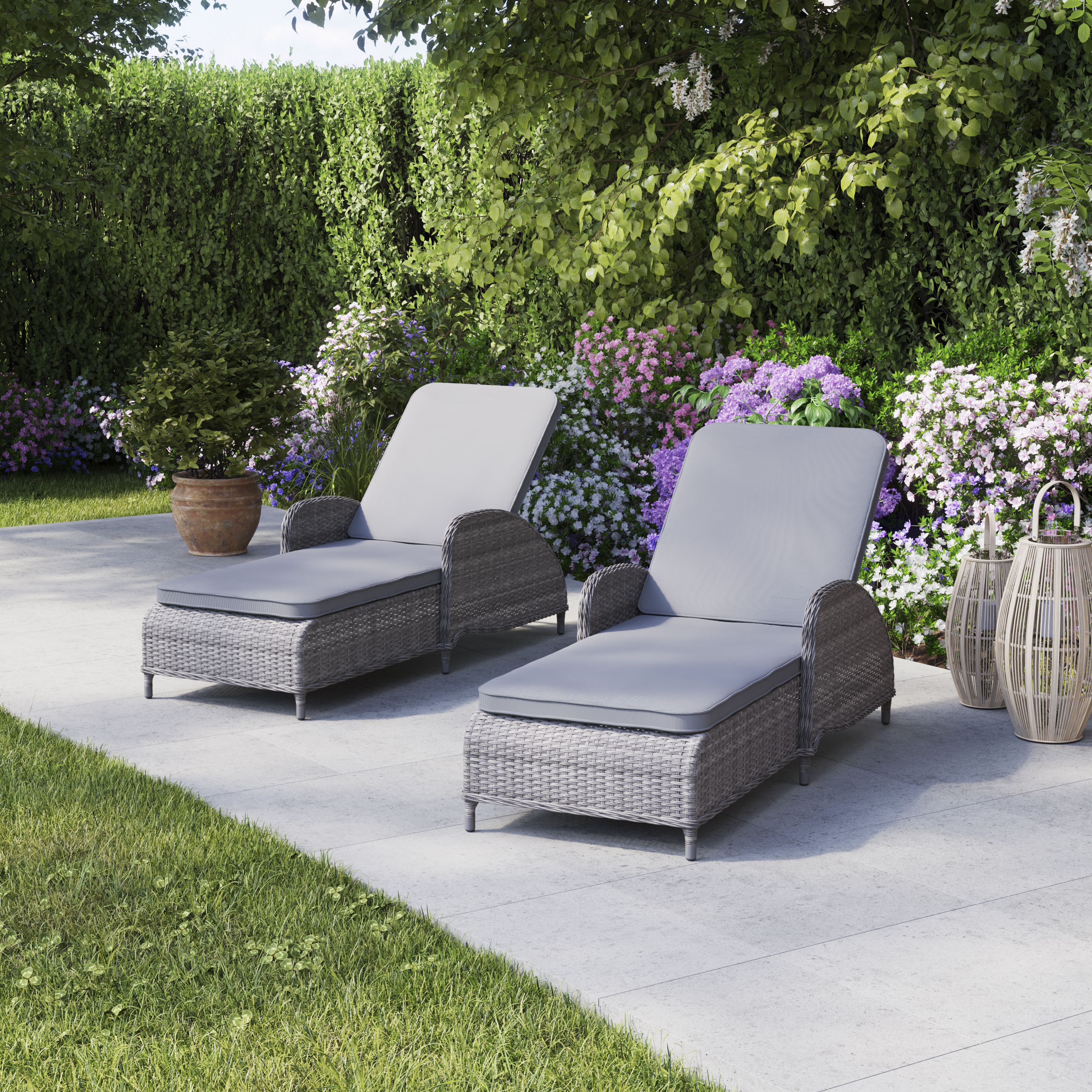 GoodHome Hamilton Steeple grey Rattan effect Sun lounger DIY at B Q