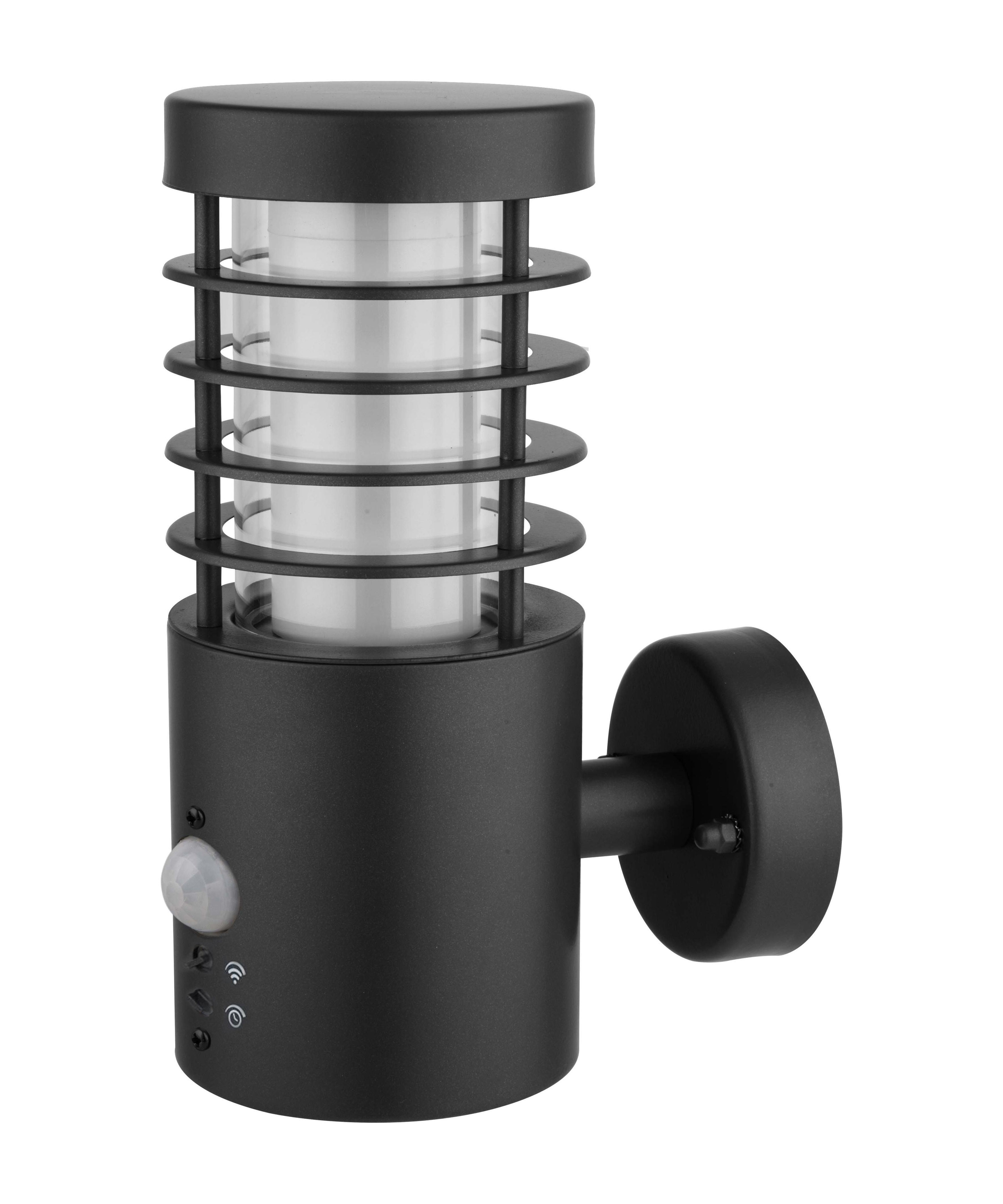 GoodHome Hampstead Fixed Matt Black Integrated LED PIR Motion sensor Outdoor Contemporary Wall light 5.8W