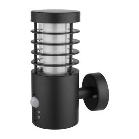 GoodHome Hampstead Fixed Matt Black Integrated LED PIR Motion sensor Outdoor Contemporary Wall light 5.8W