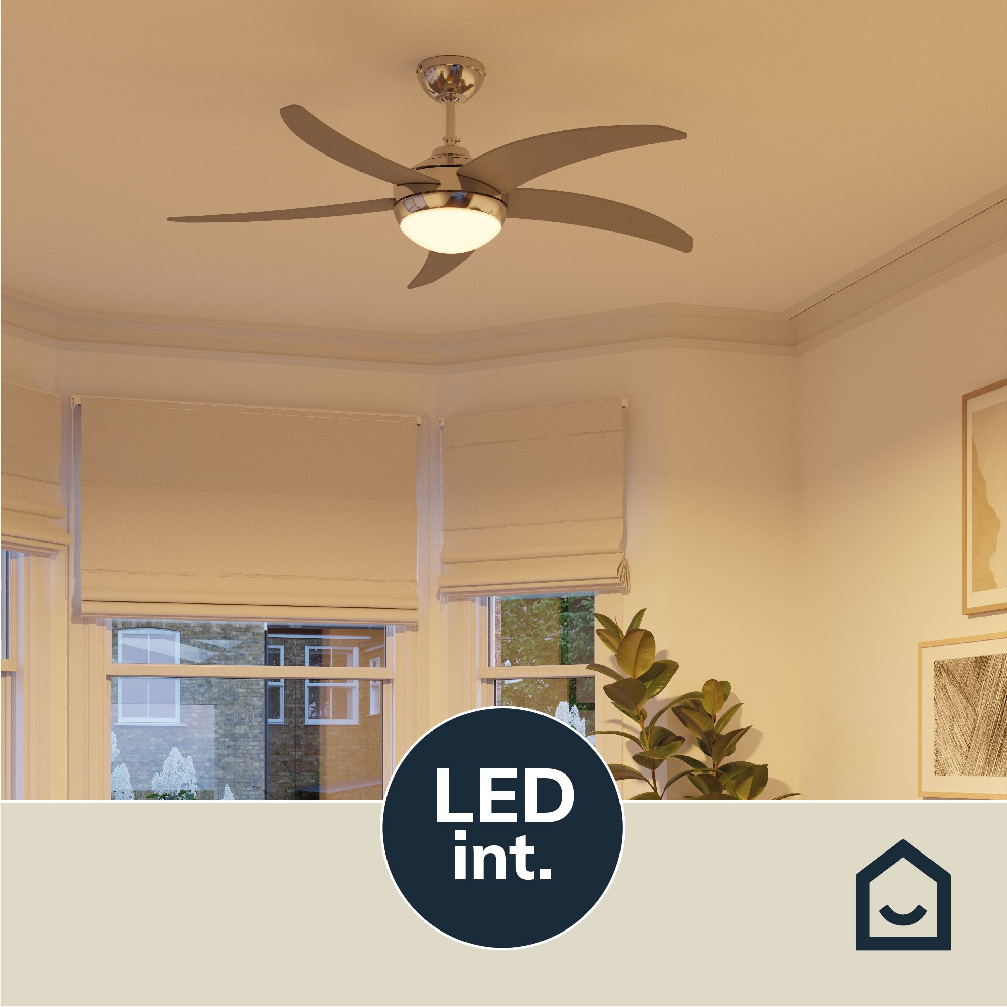 GoodHome Hanki Modern Silver Chrome effect Ceiling fan light