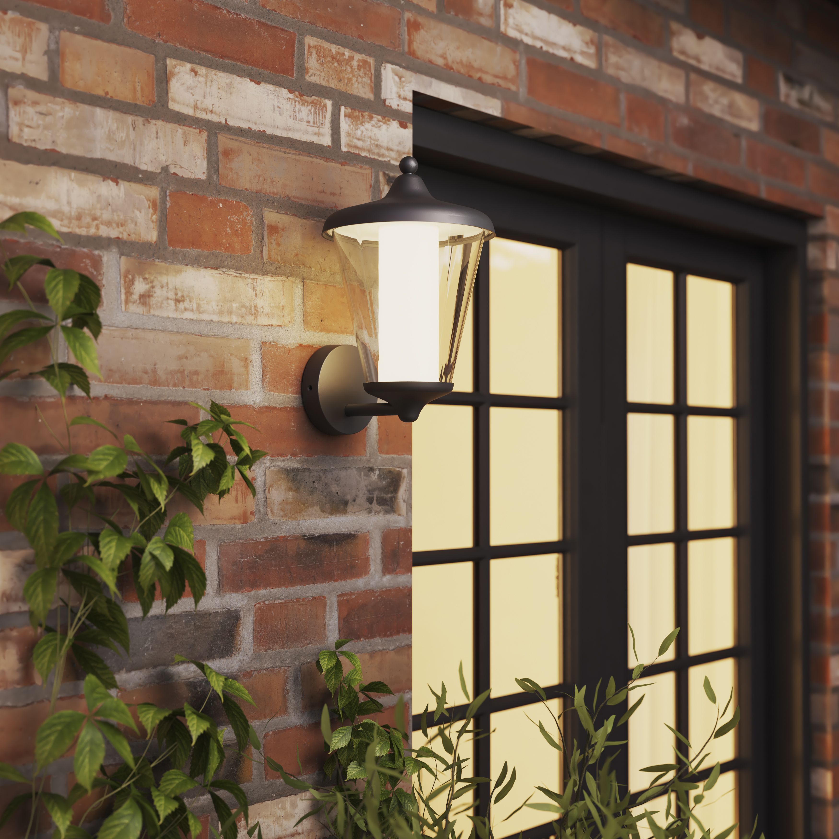 GoodHome Haro Fixed Matt Dark grey Mains-powered Integrated LED Outdoor Lantern Wall light 1000lm (Dia)20.5cm