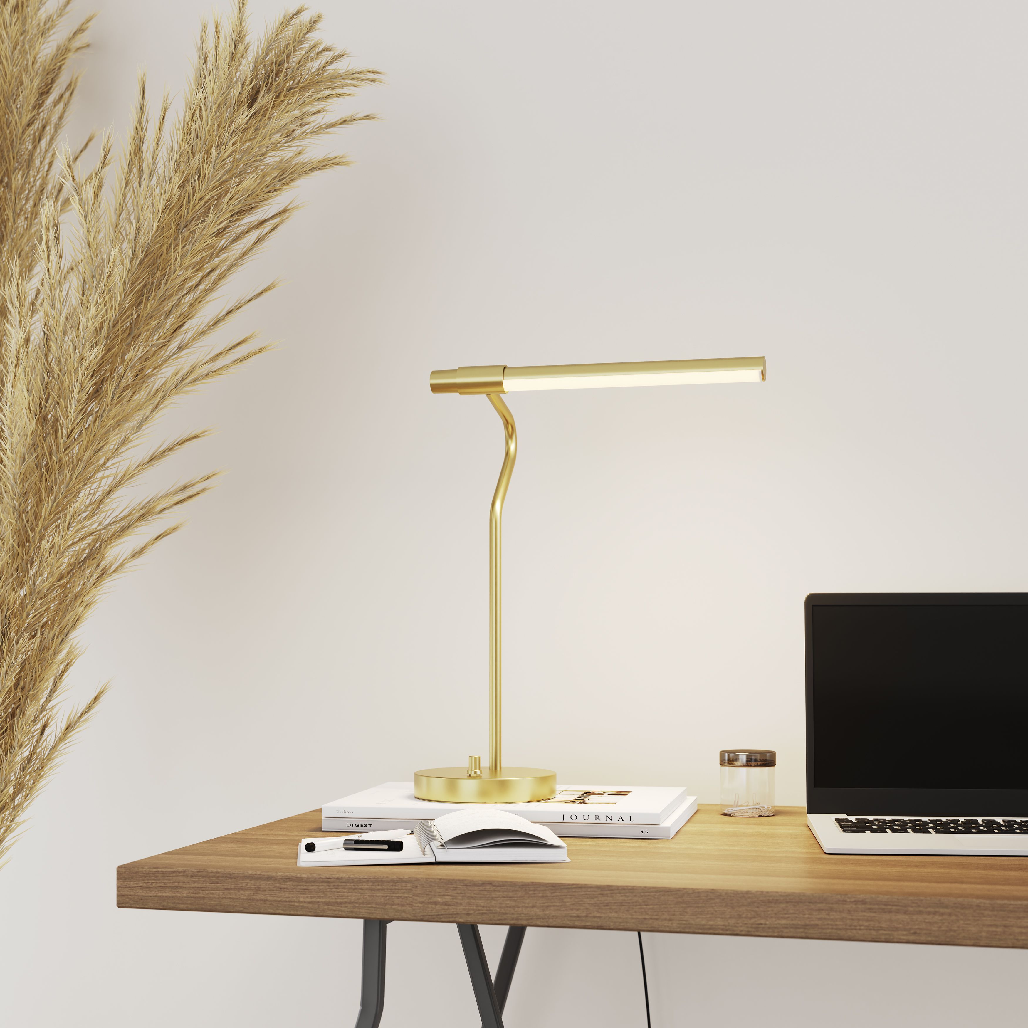 GoodHome Hatfield Pendant Matt Gold effect Integrated LED Straight Table lamp