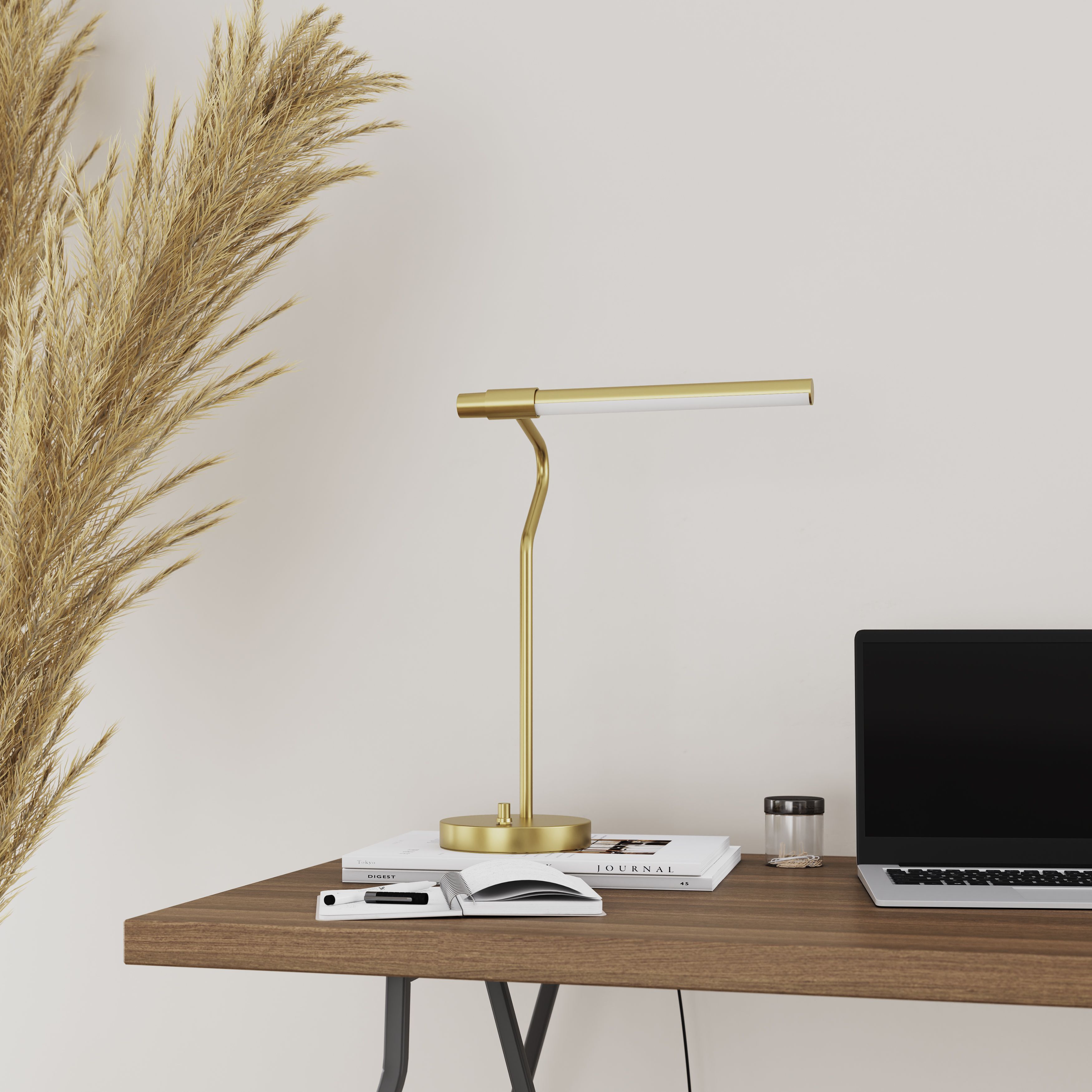 GoodHome Hatfield Pendant Straight Matt Gold effect Integrated LED Table lamp