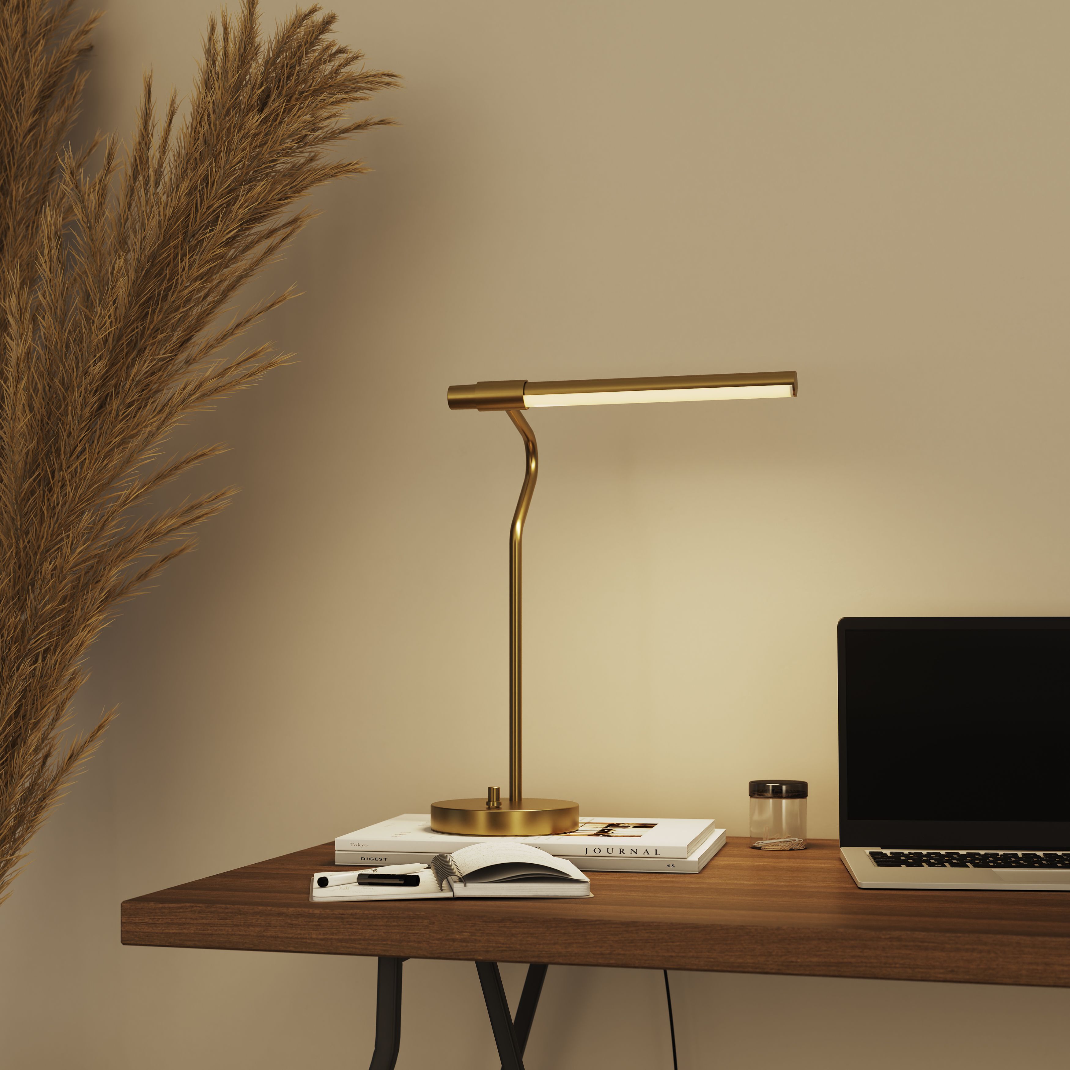 GoodHome Hatfield Pendant Straight Matt Gold effect Integrated LED Table lamp