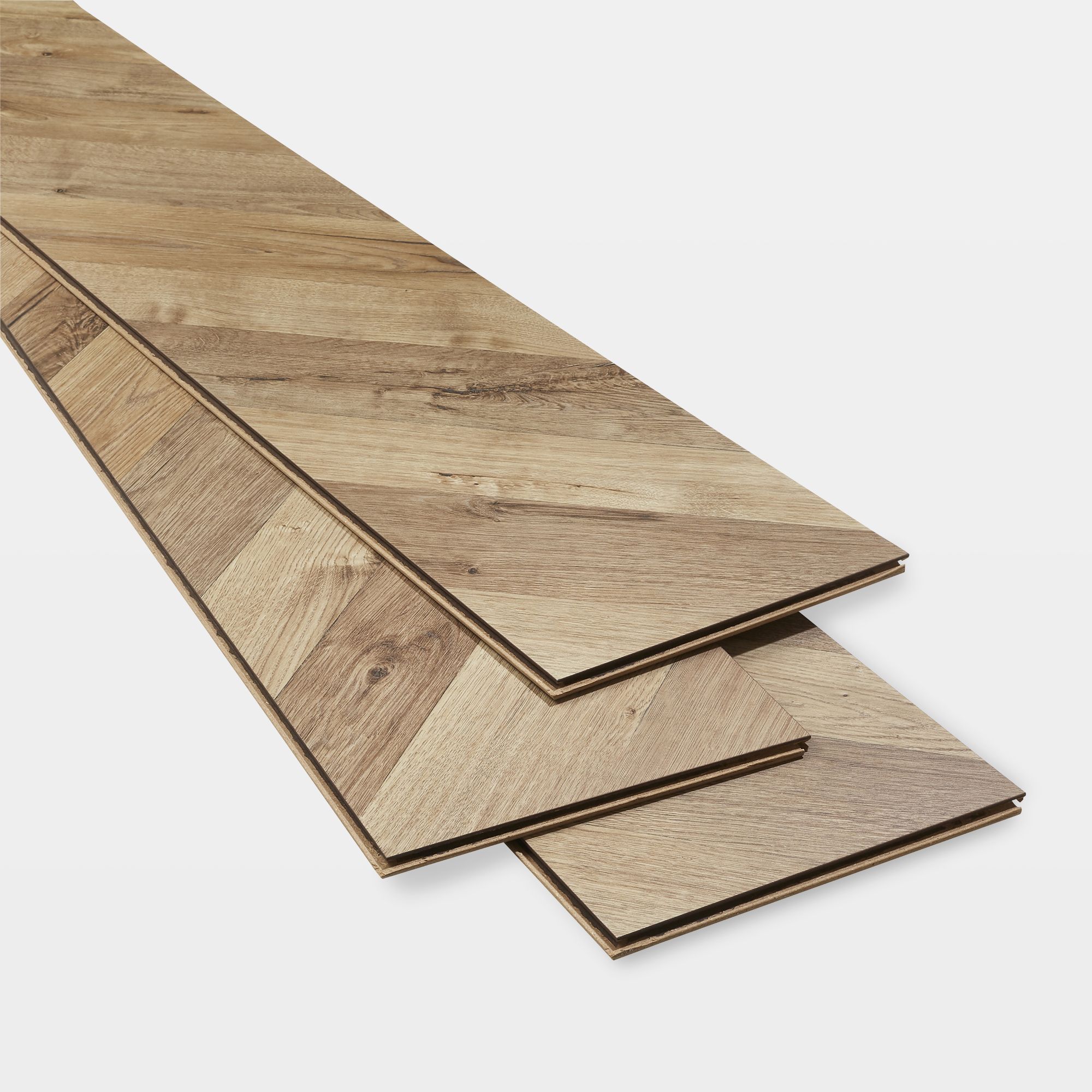 GoodHome Heanor French herringbone Light oak effect Synchronic Herringbone Laminate Flooring, 2.7m²