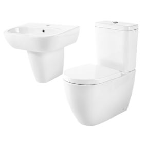 GoodHome Helena White Closed back close-coupled Floor-mounted Toilet & semi pedestal basin (W)384mm (H)795mm