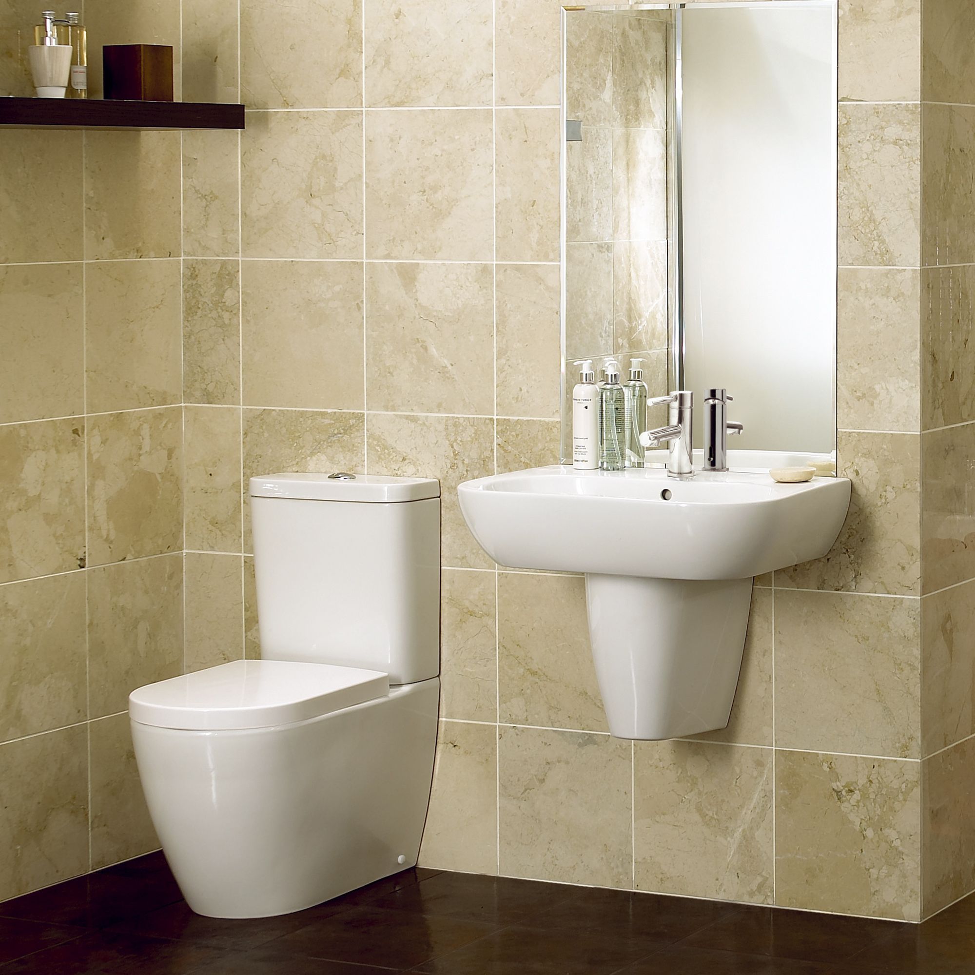 GoodHome Helena White Closed back close-coupled Floor-mounted Toilet & semi pedestal basin