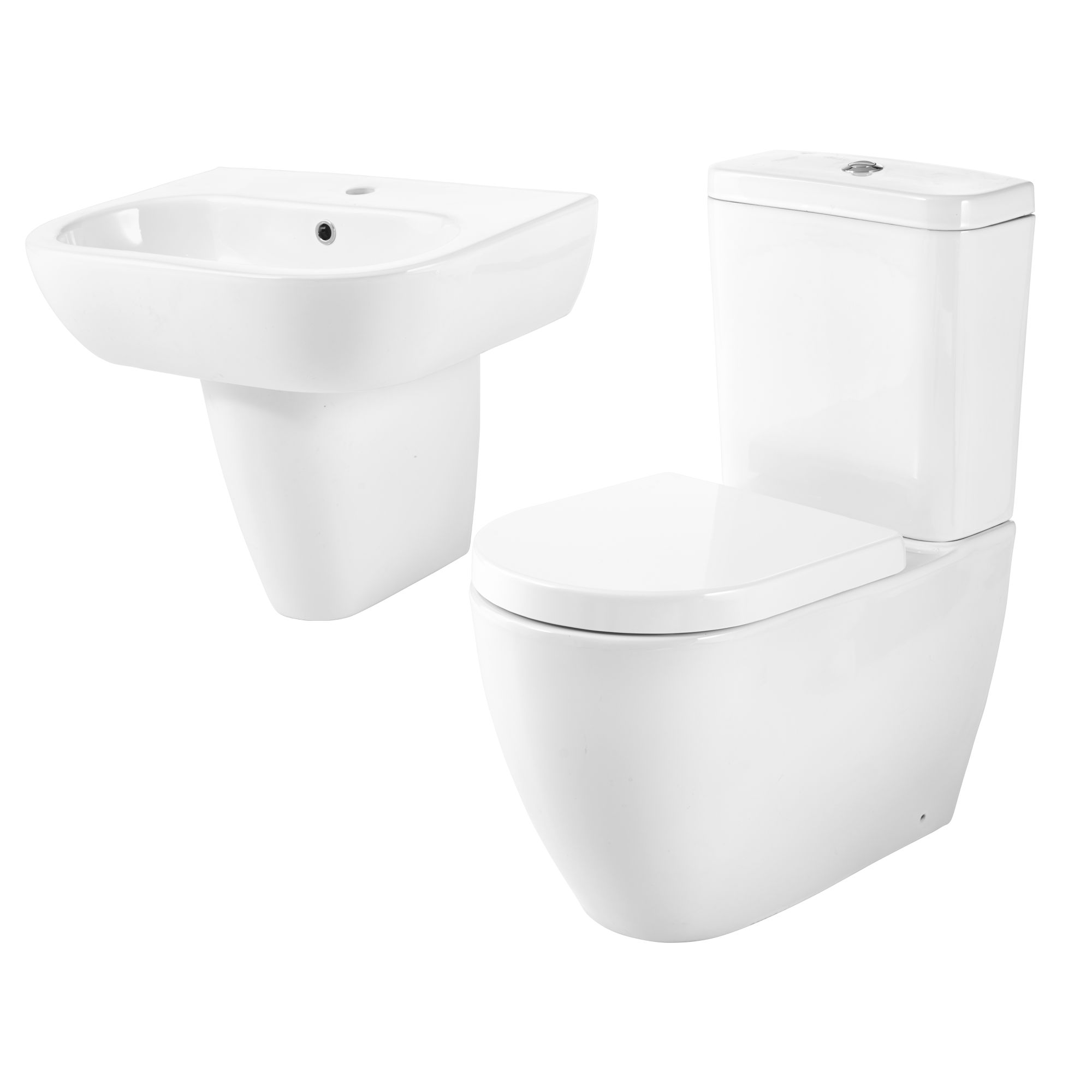GoodHome Helena White Closed back close-coupled Floor-mounted Toilet & semi pedestal basin