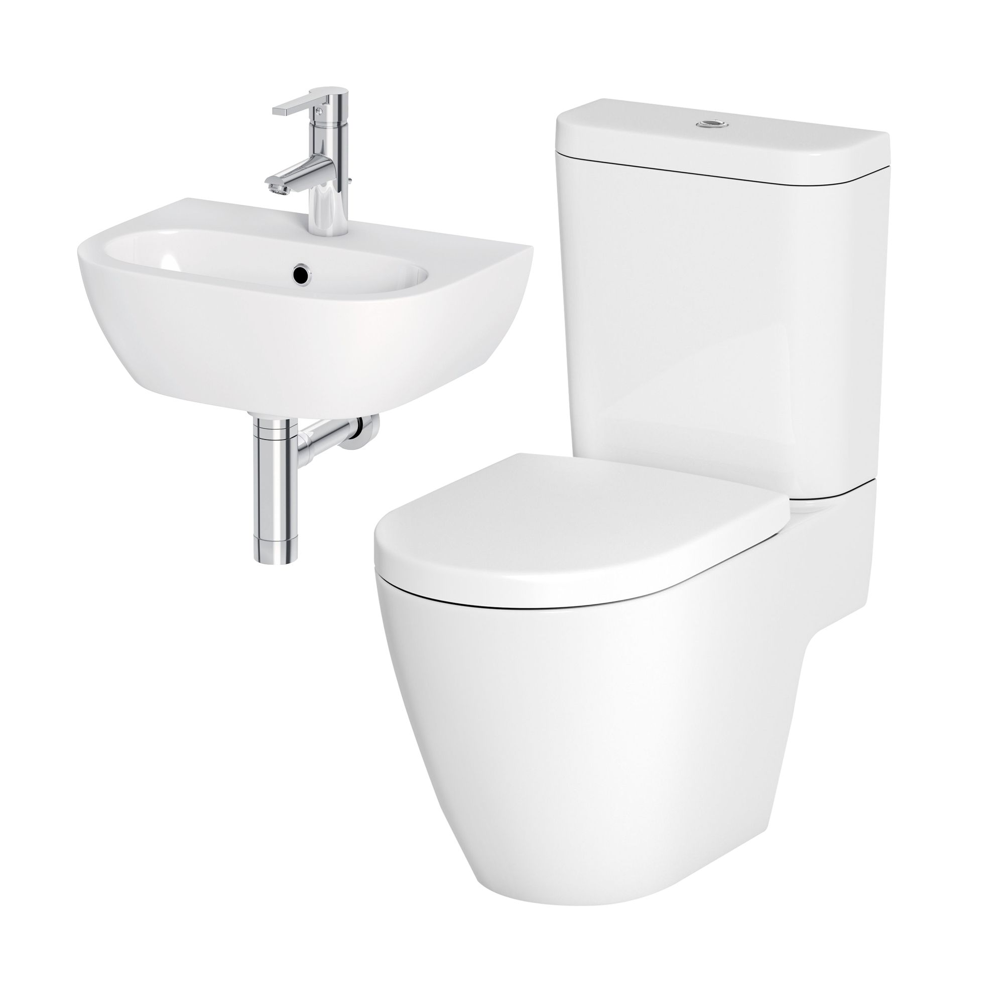 GoodHome Helena White Open back close-coupled Floor-mounted Toilet & cloakroom basin (W)384mm (H)795mm