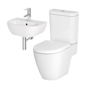 GoodHome Helena White Open back close-coupled Floor-mounted Toilet & cloakroom basin Without taps (W)384mm (H)795mm