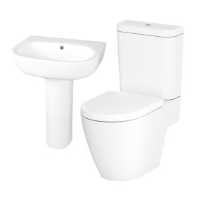 GoodHome Helena White Open back close-coupled Floor-mounted Toilet & full pedestal basin Without taps (W)384mm (H)795mm