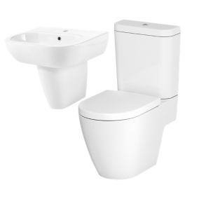 GoodHome Helena White Open back close-coupled Floor-mounted Toilet & semi pedestal basin