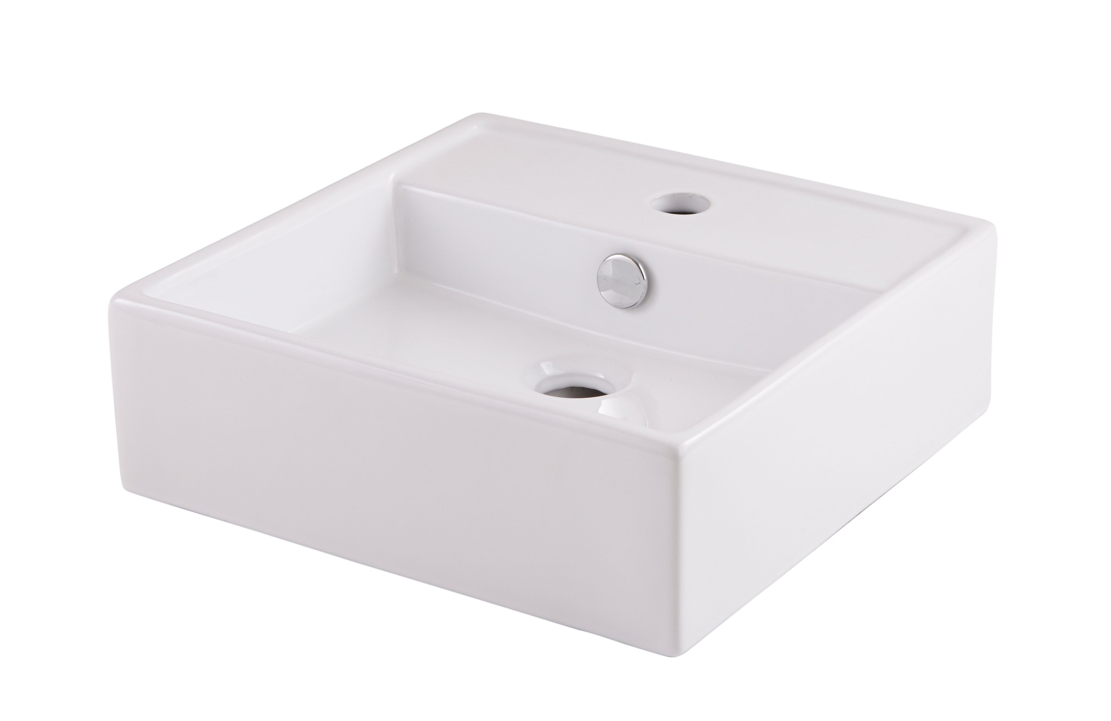 GoodHome Hendra Gloss White Square Single Counter top Basin (W)38cm