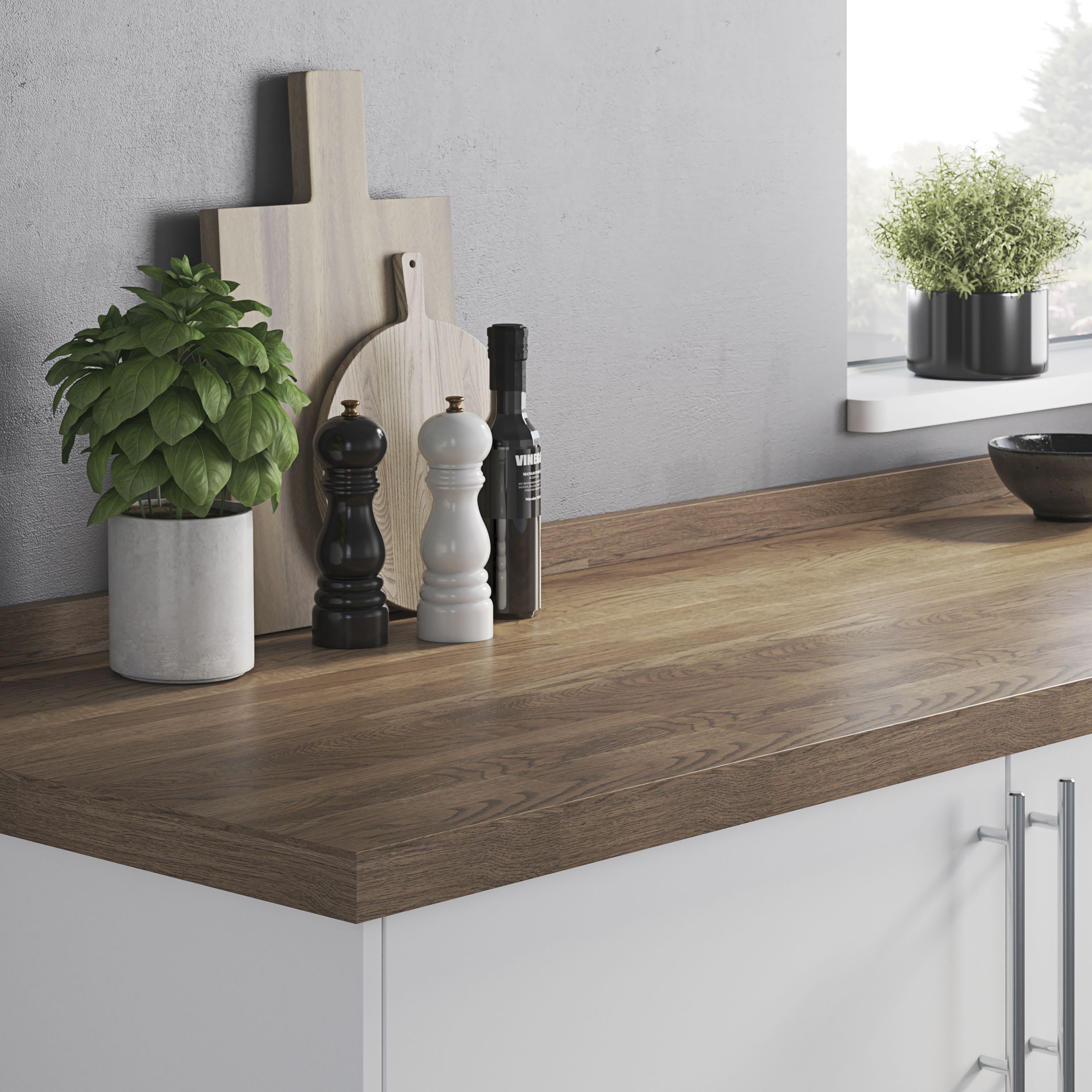 GoodHome Hinita Matt Stained Dark wood effect Solid oak