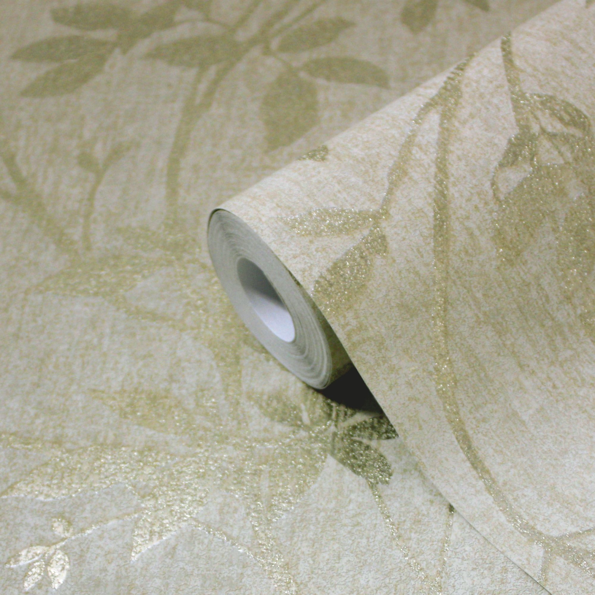 GoodHome Hirta Beige Floral Metallic effect Textured Wallpaper Sample