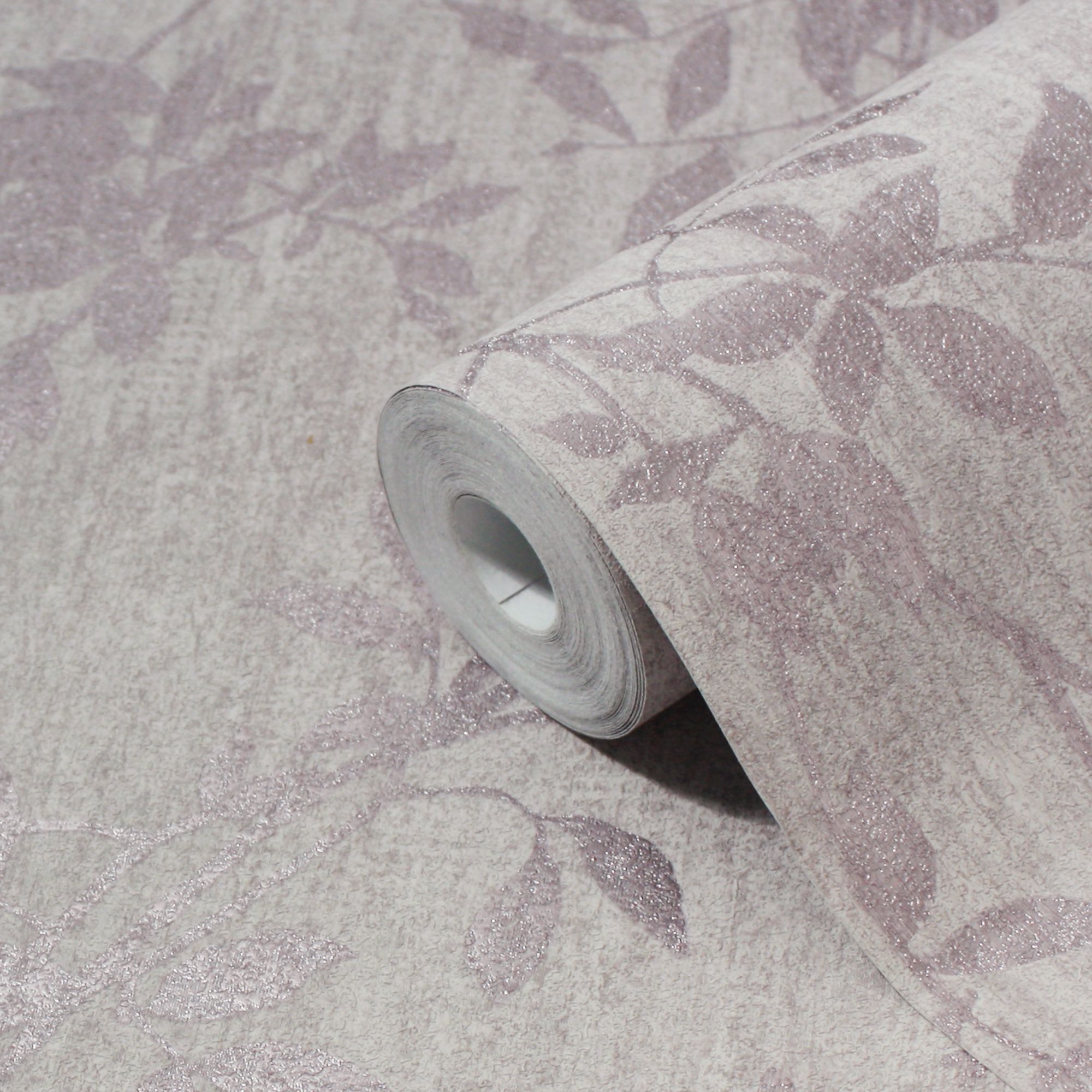 GoodHome Hirta Lilac Floral Metallic effect Textured Wallpaper Sample