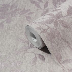 GoodHome Hirta Lilac Metallic effect Floral Textured Wallpaper Sample