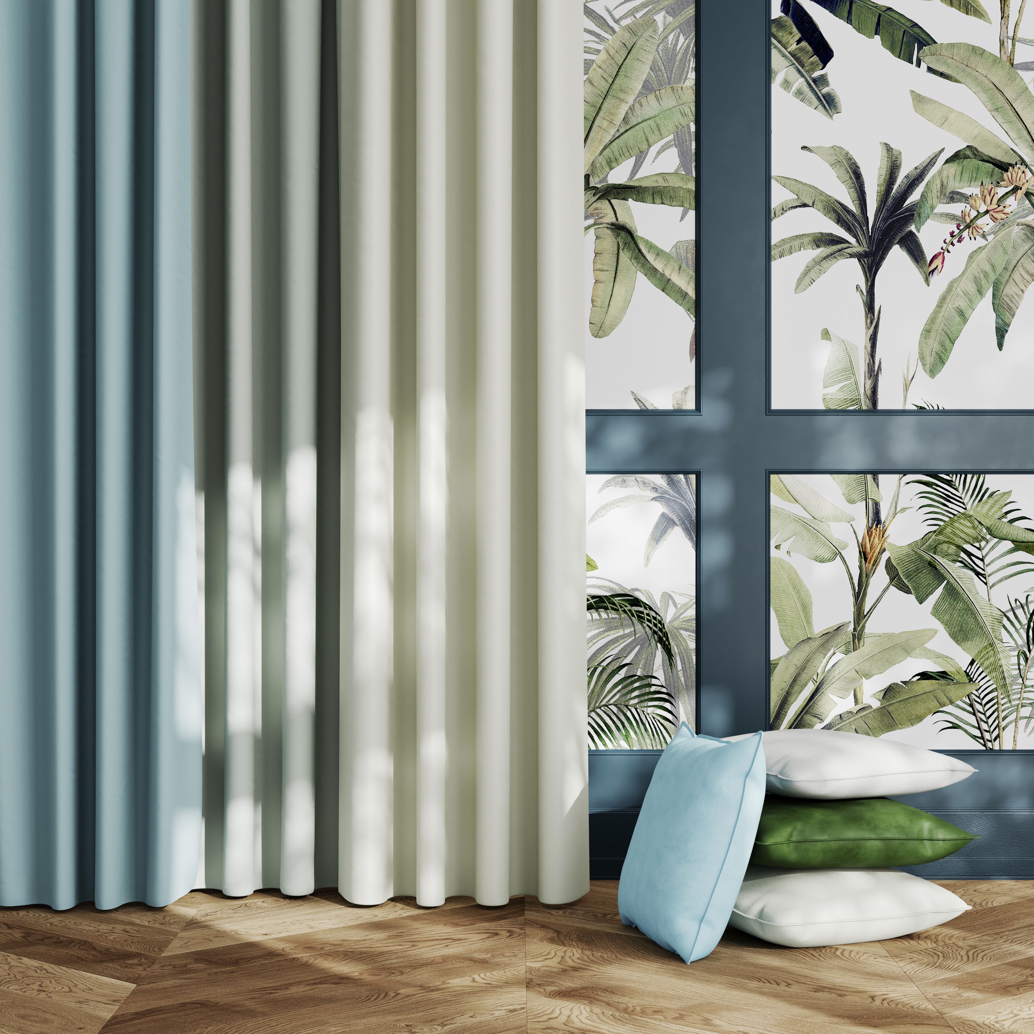 GoodHome Hiva Blue Indoor Cushion, (L)45cm x (W)45cm