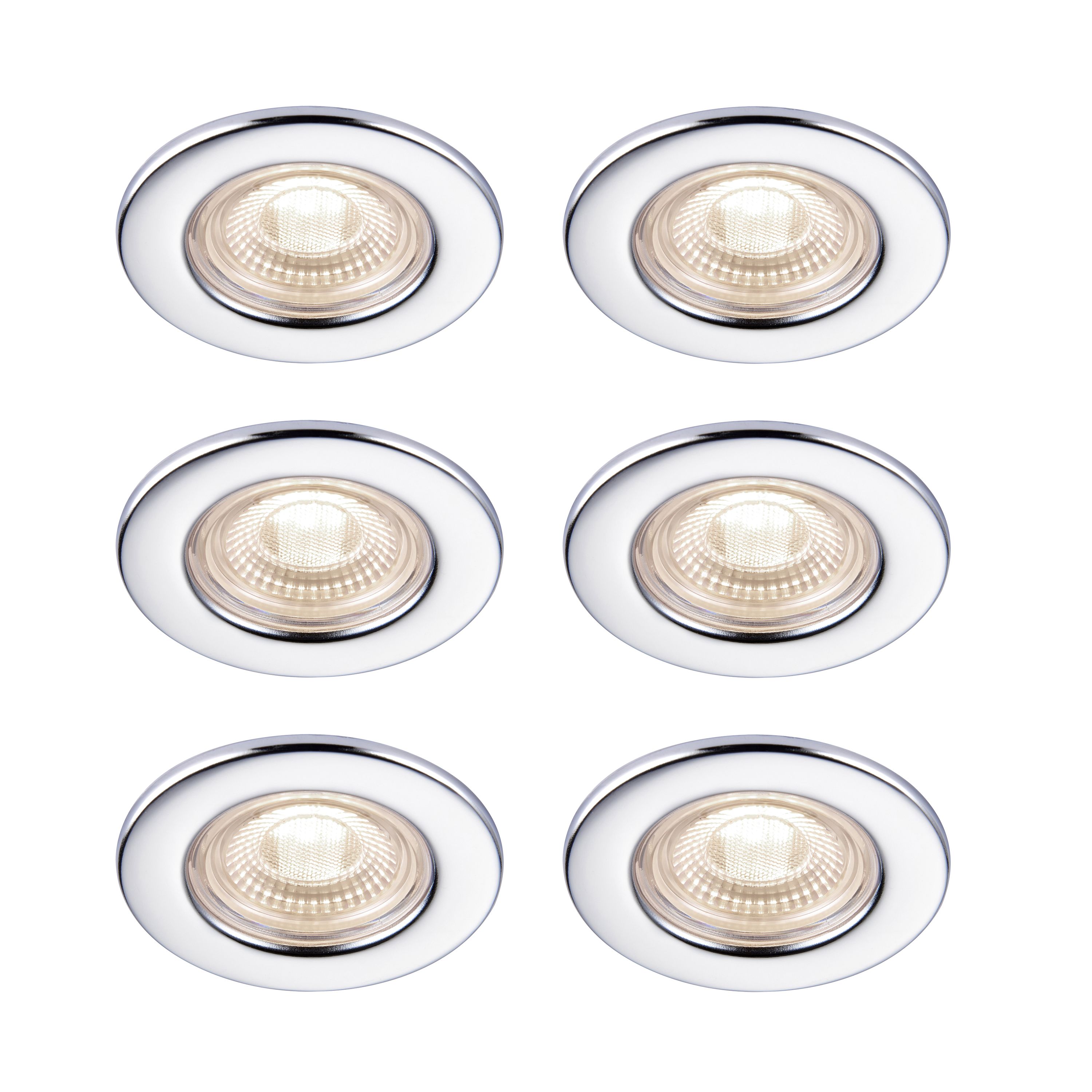 GoodHome Hodgkin Chrome effect Fixed LED Fire-rated Neutral white Downlight IP65, Pack of 6