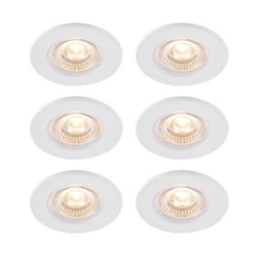 GoodHome Hodgkin Matt White Fixed LED Fire-rated Warm white Downlight IP65, Pack of 6