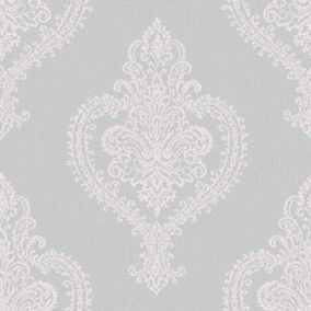 GoodHome Horsely Grey Damask Mica effect Textured Wallpaper