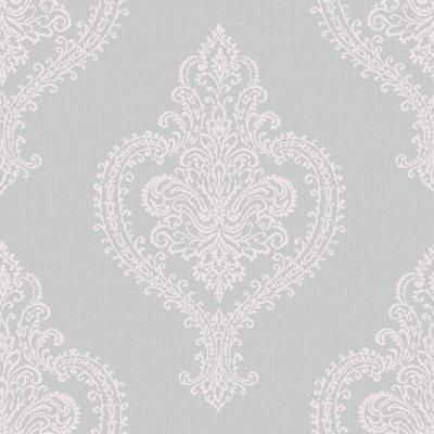 GoodHome Horsely Grey Mica effect Damask Textured Wallpaper