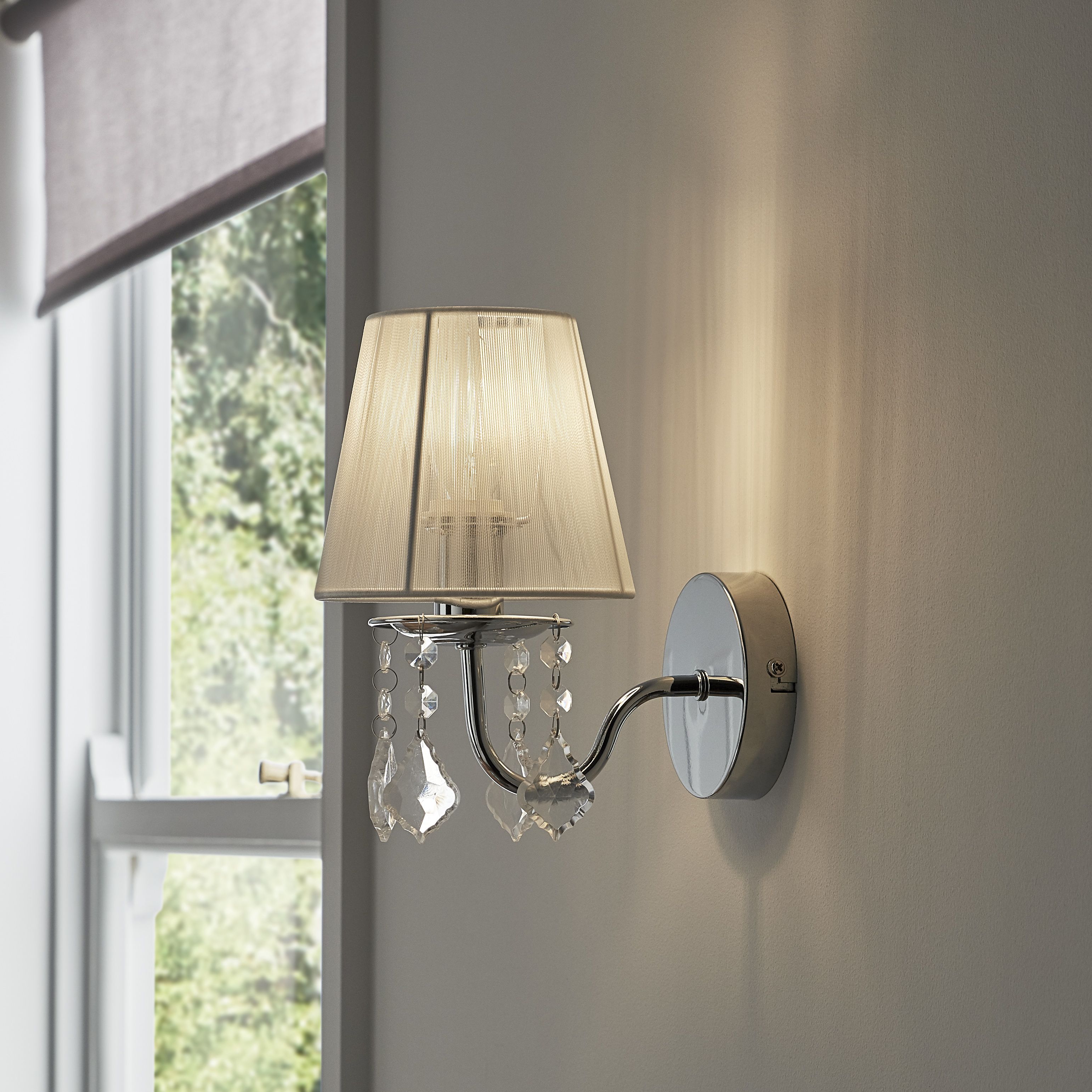 GoodHome Hovland Grey & white Chrome effect Wall light