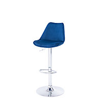 GoodHome Huito Blue Adjustable Swivel Padded Bar stool, Pack of 2