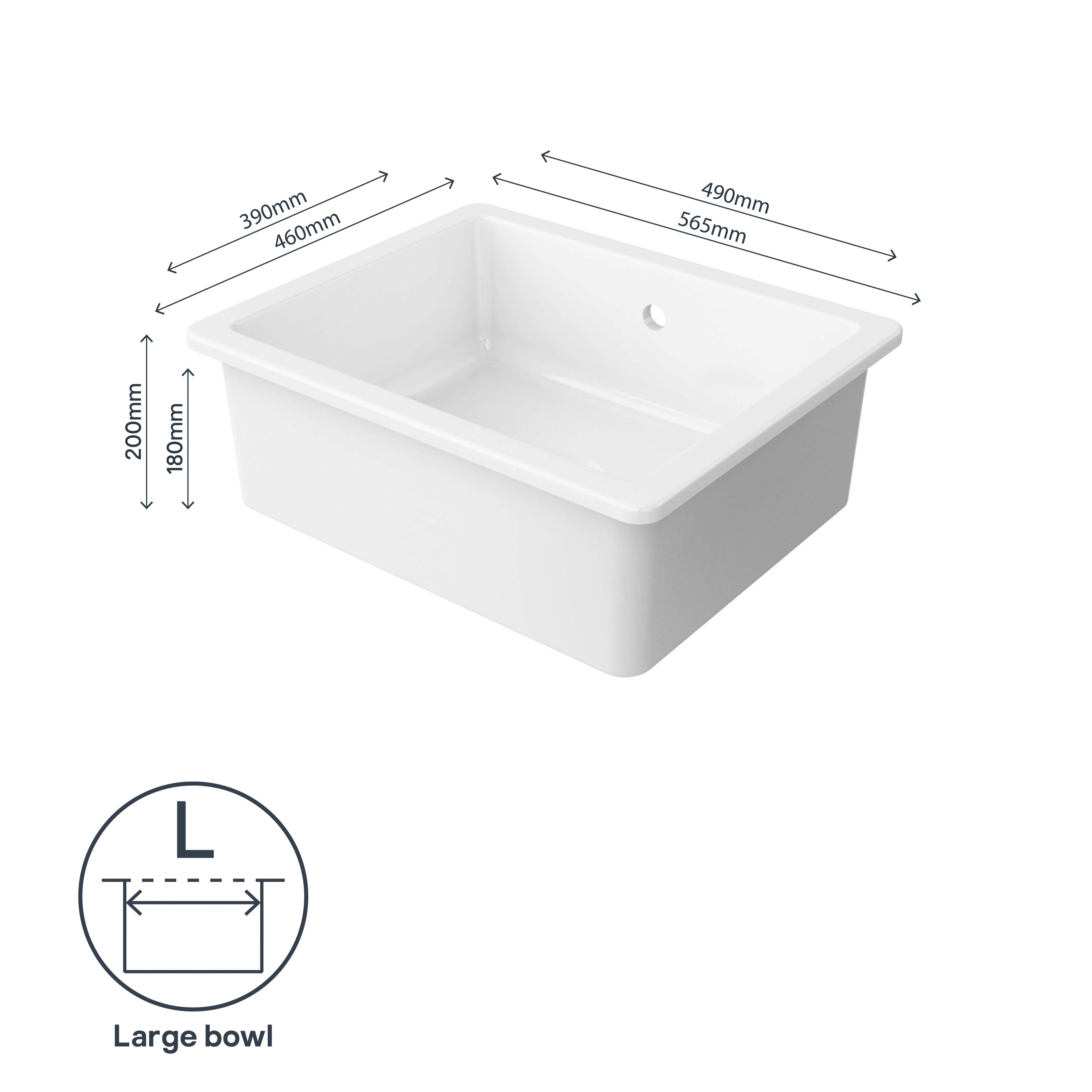 GoodHome Hyssop White Ceramic 1 Bowl Kitchen sink 460mm x 565mm
