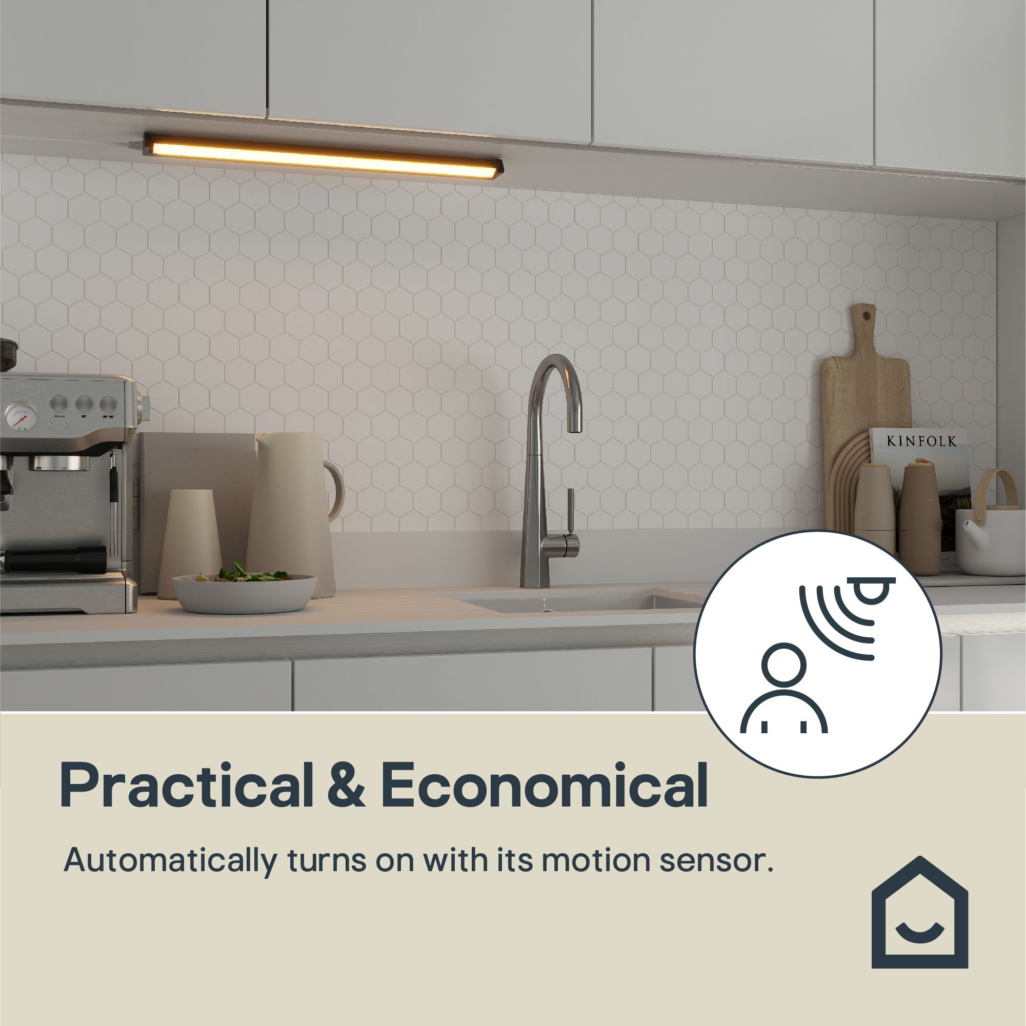 GoodHome Idonie Black Mains-powered LED Warm white & neutral white Under cabinet light IP20 (L)559mm (W)30mm