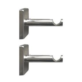 GoodHome Ikaria Grey Brushed nickel effect Metal Existing hole Curtain pole bracket (Dia)20mm, Pack of 2