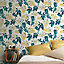 GoodHome Ikok Teal & yellow Floral Pearl effect Smooth Wallpaper Sample