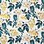 GoodHome Ikok Teal & yellow Floral Pearl effect Smooth Wallpaper