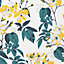 GoodHome Ikok Teal & yellow Pearl effect Floral Smooth Wallpaper Sample