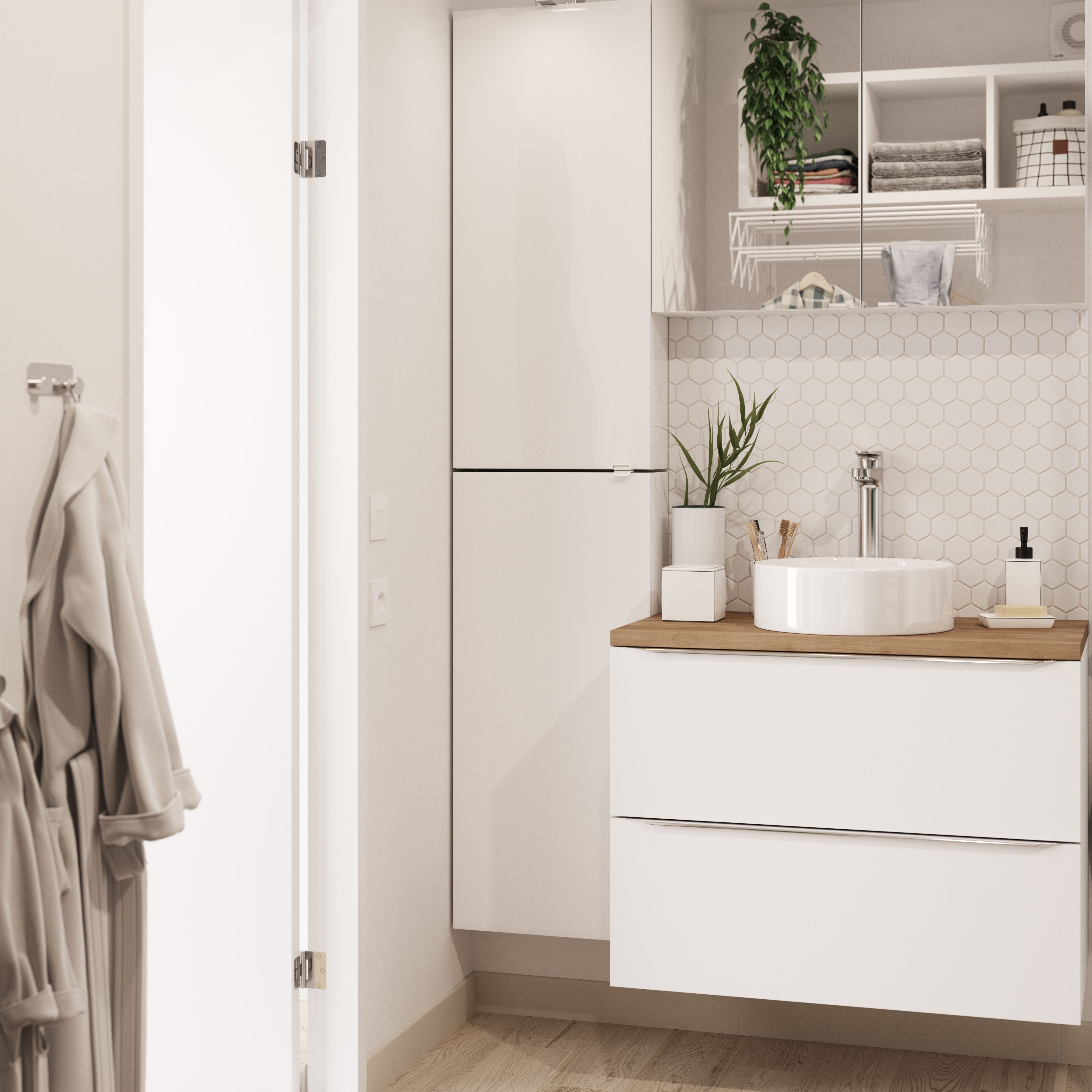 GoodHome Imandra Compact Gloss White Bathroom Single Wall cabinet (H)90cm (W)40cm