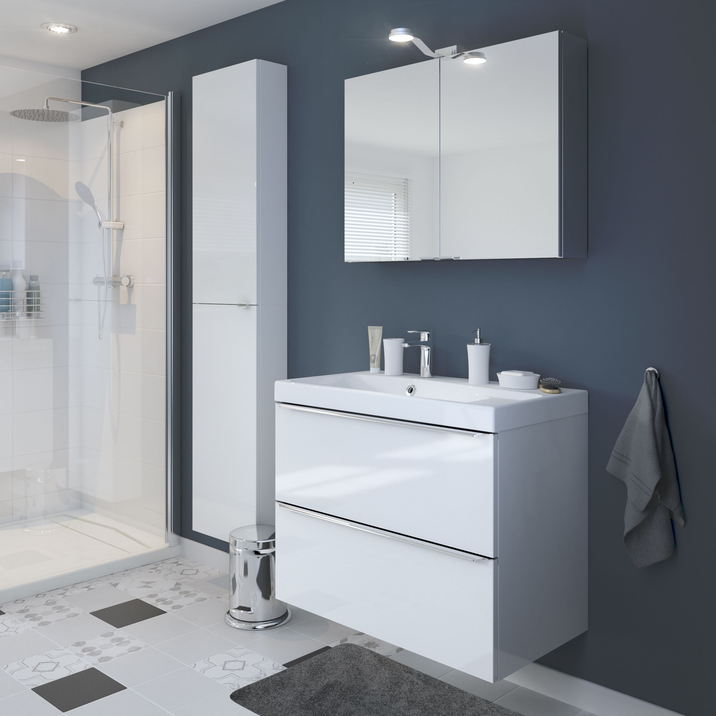 GoodHome Imandra Compact Gloss White Bathroom Single Wall cabinet (H)90cm (W)40cm