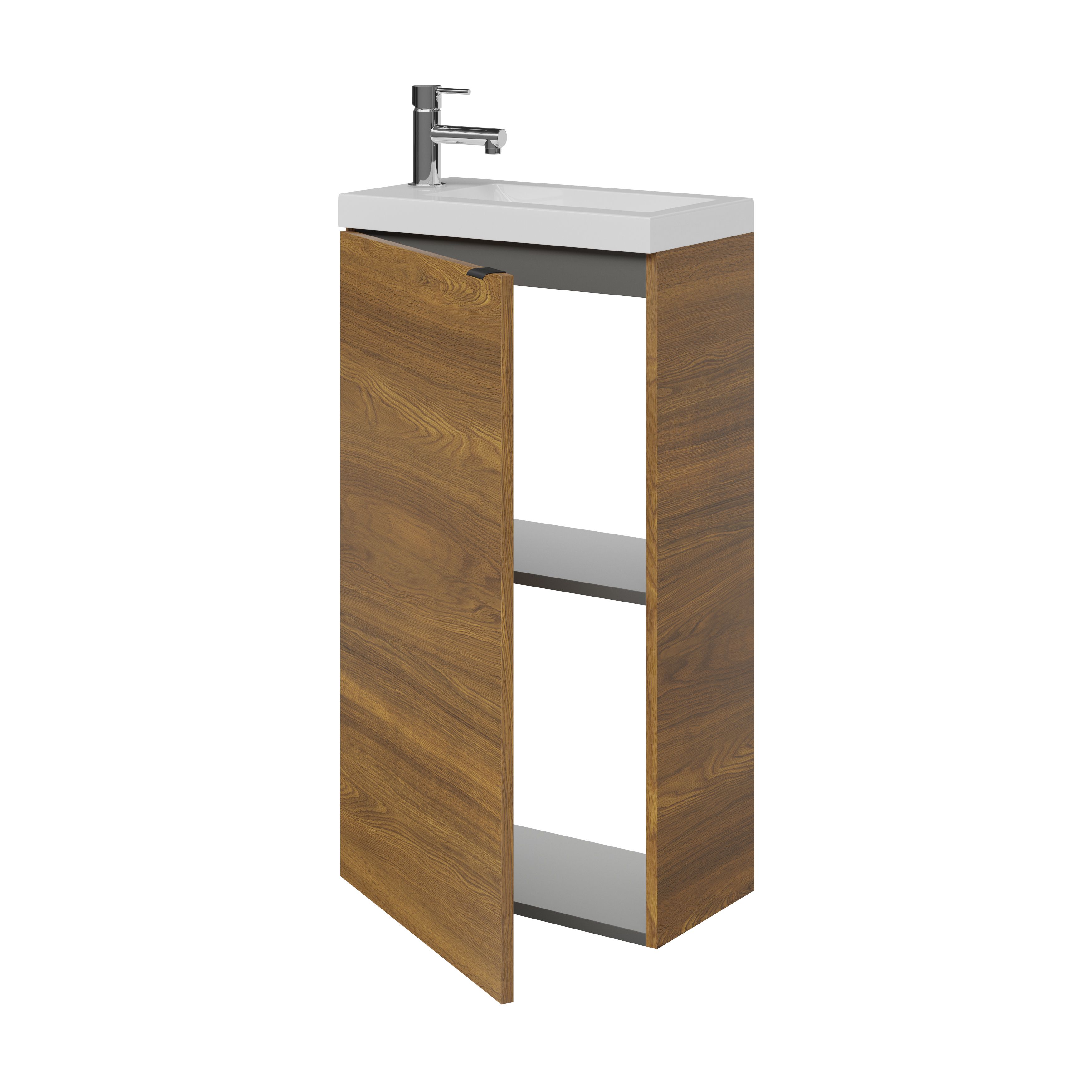GoodHome Imandra Compact Walnut effect Single Freestanding Bathroom Cloakroom unit (H) 790mm (W) 440mm