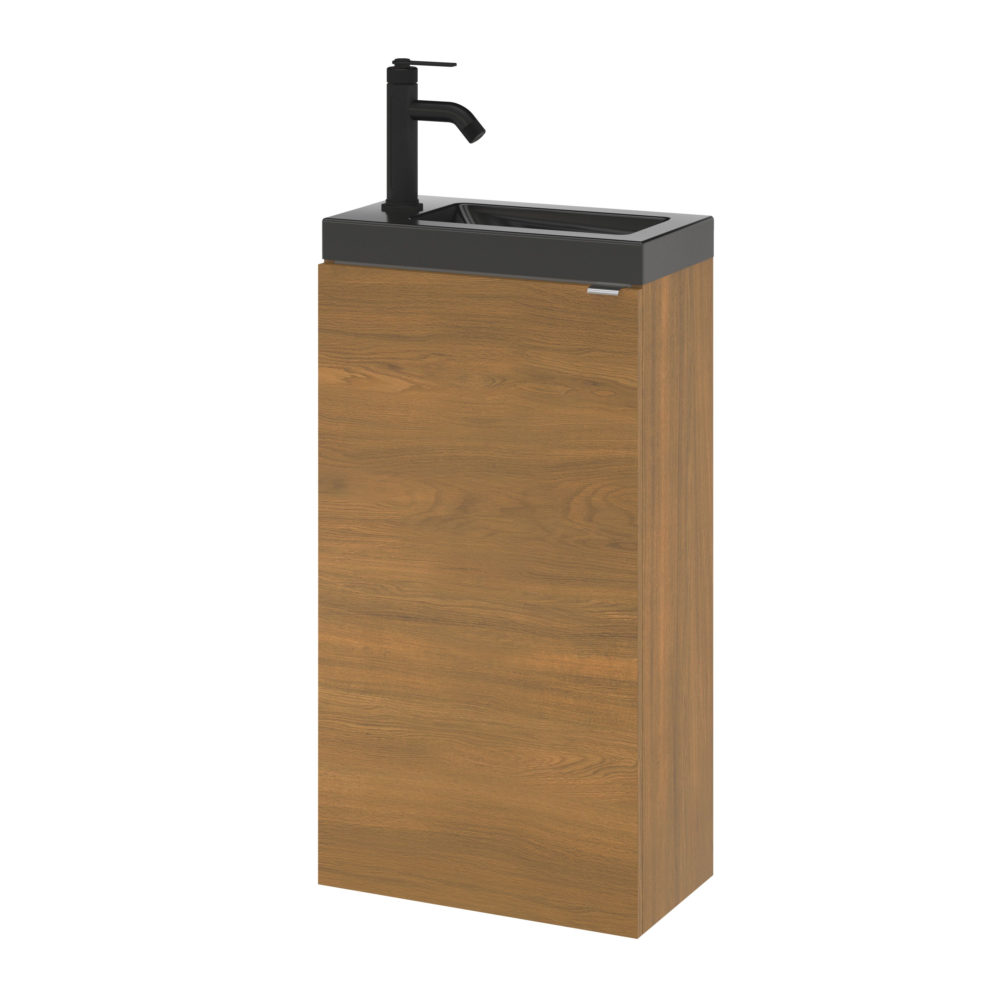 GoodHome Imandra Compact Walnut effect Single Freestanding Bathroom Cloakroom unit (H) 790mm (W) 440mm