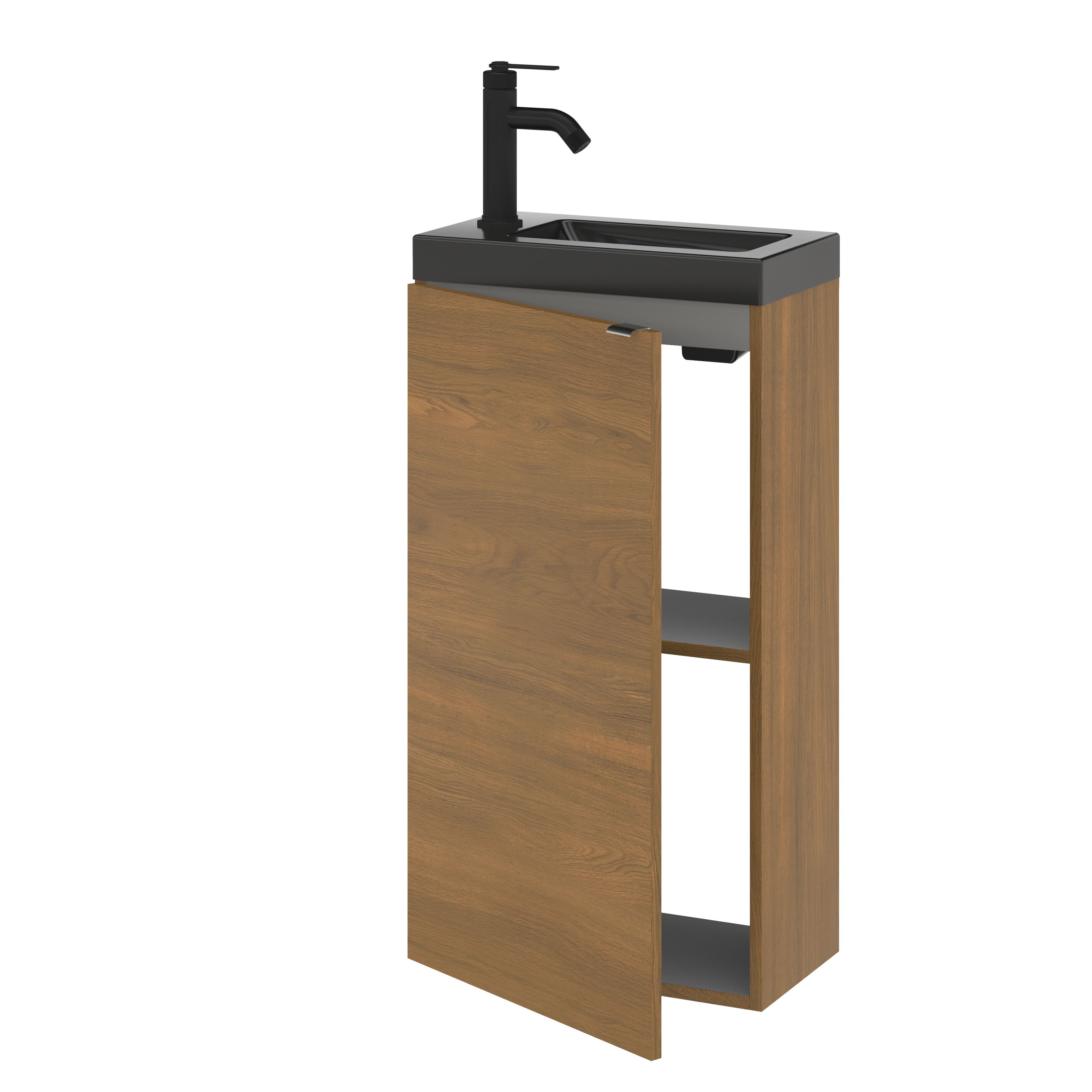GoodHome Imandra Compact Walnut effect Single Freestanding Bathroom Cloakroom unit (H) 790mm (W) 440mm