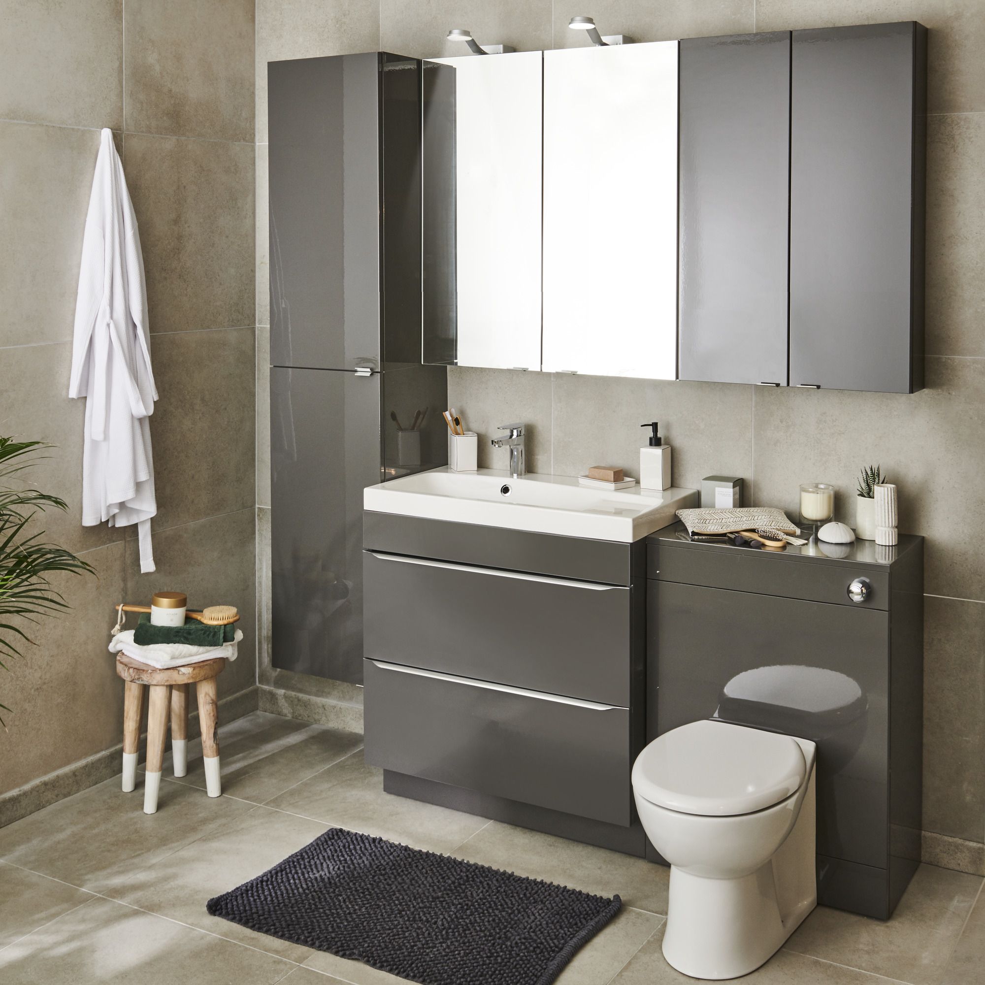 GoodHome Imandra Deep Gloss Anthracite Double Bathroom Wall cabinet Non-mirrored (H)90cm (W)4cm