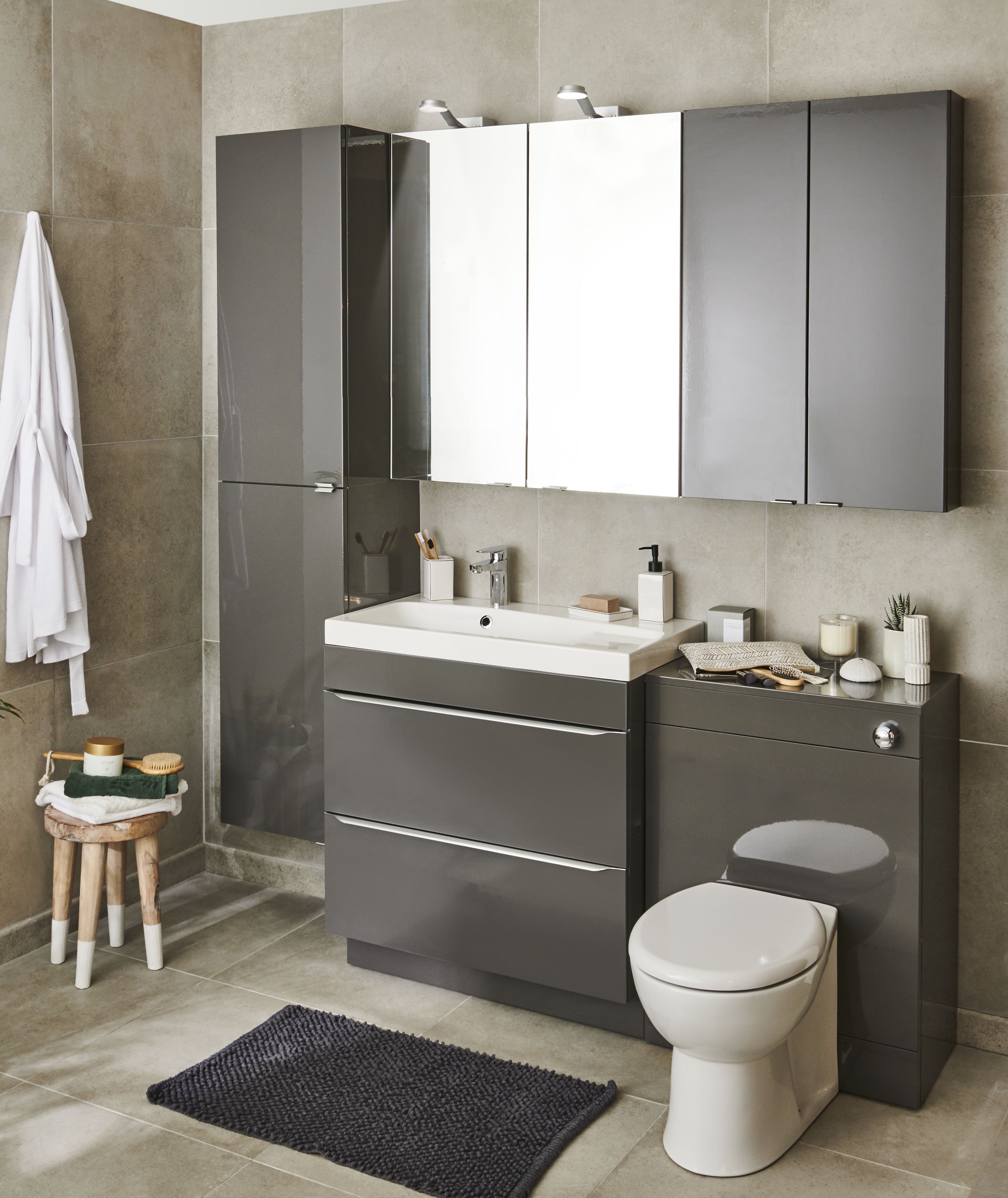 GoodHome Imandra Deep Gloss Anthracite Double Bathroom Wall cabinet Non-mirrored (H)90cm (W)4cm